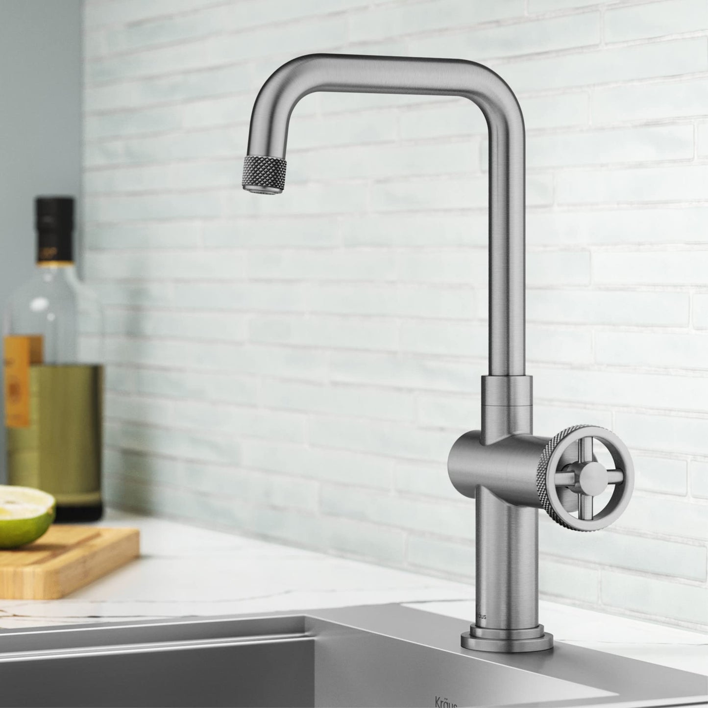 KRAUS Urbix Industrial Single Handle Bar Kitchen Faucet in Brushed Gold, KPF-3127BG
