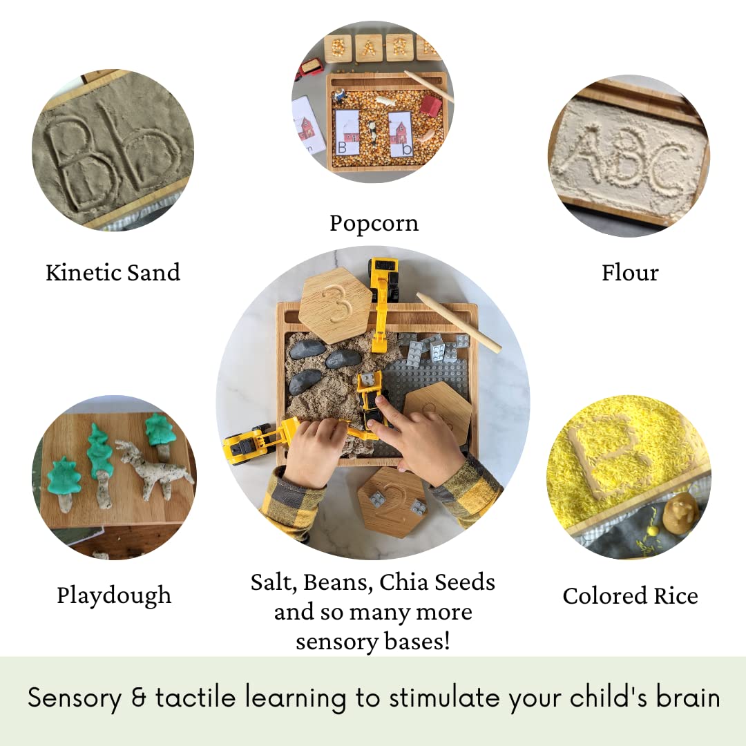 Montessori Sand Tray with Flashcard Holder and Flashcards | Play Sand & Wooden Stylus | Sensory Bin | Tactile & Sensory Toys | Wood Learning and Educational Toys | Montessori Toys | Sensory Tray