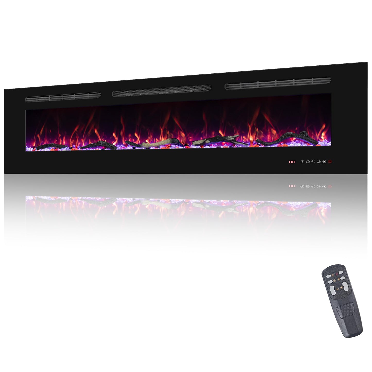 Oxhark Flame 72inch Electric Fireplace in Wall Recessed and Wall Mounted Fireplace Electric, 13 Flame Colors, Realistic Logs & Crystals Fuel Bed, Adjustable Temperature and Timer, 750W/1500W, Black