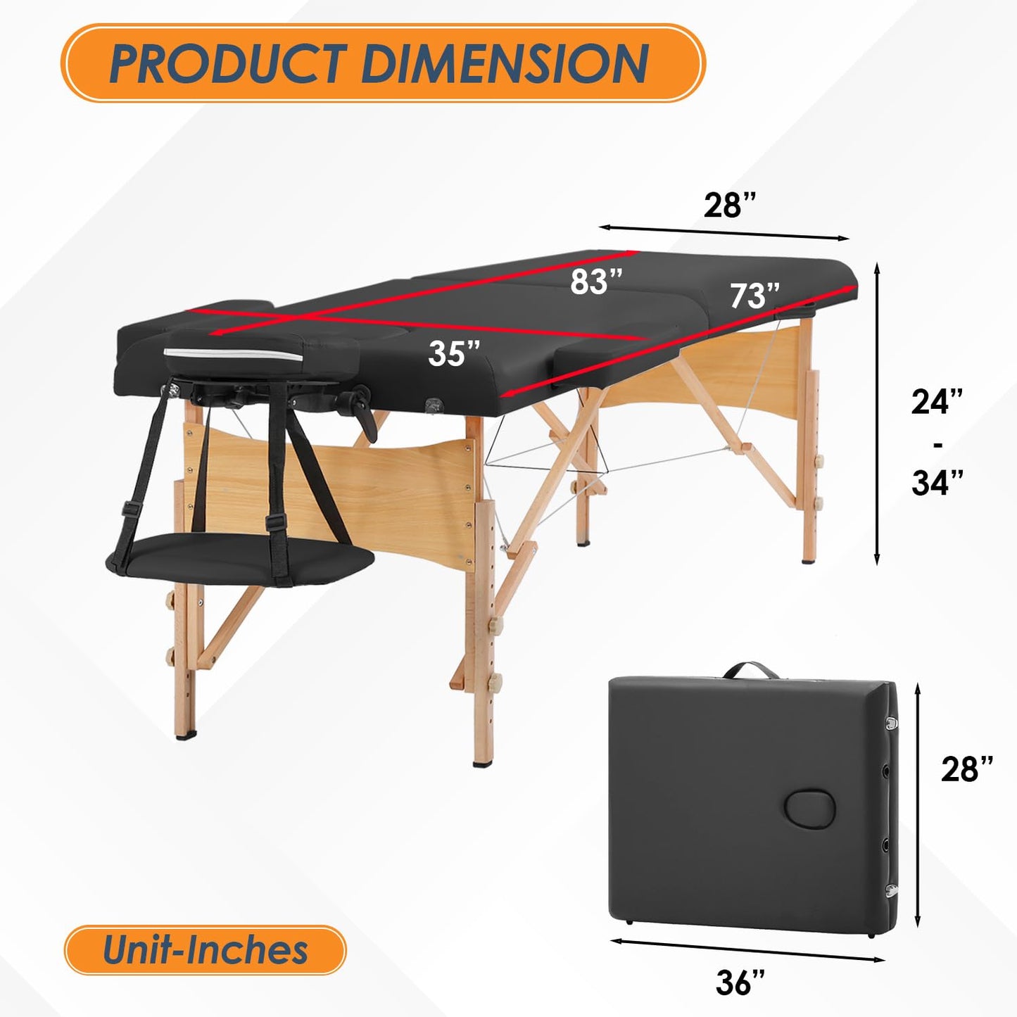BestMassage Massage Bed Portable Massage Table 2 Folding Lash Bed Height Adjustable 28 Inch Wide Spa Table with Non-Woven Bag for Spa Footmassage Facial CareSpa Tattoo