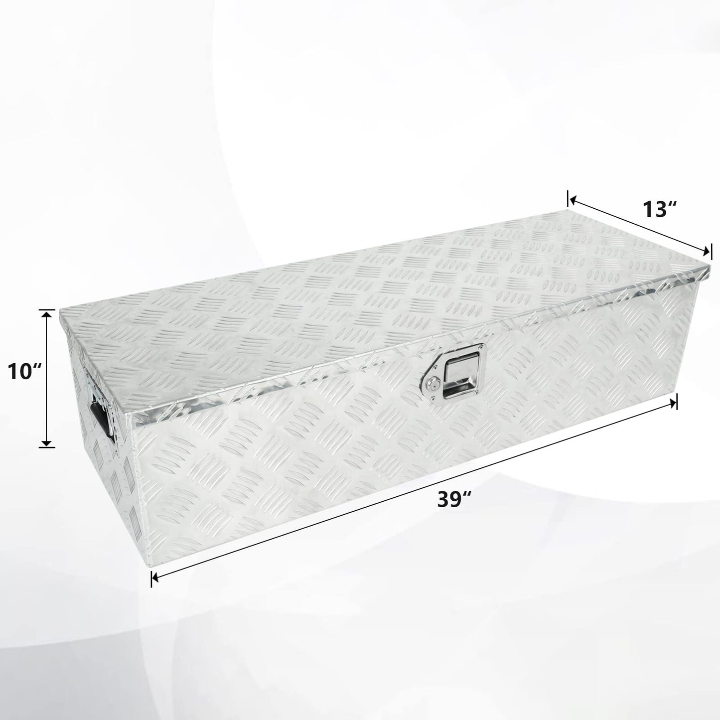 confote 39 Inch Heavy Duty Aluminum Stripes Plated Tool Box Pick Up Truck Bed RV Trailer Toolbox Waterproof Square Storage Organizer with Side Handle, Lock and Keys -39"x 13"x 10"，Silver