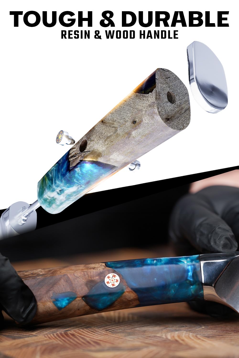 Dalstrong Valhalla Series 7 Inch HC Steel Meat Cleaver - Razor Sharp Knife - Celestial Resin & Wood Handle - Heavy Duty Slicer - Leather Sheath