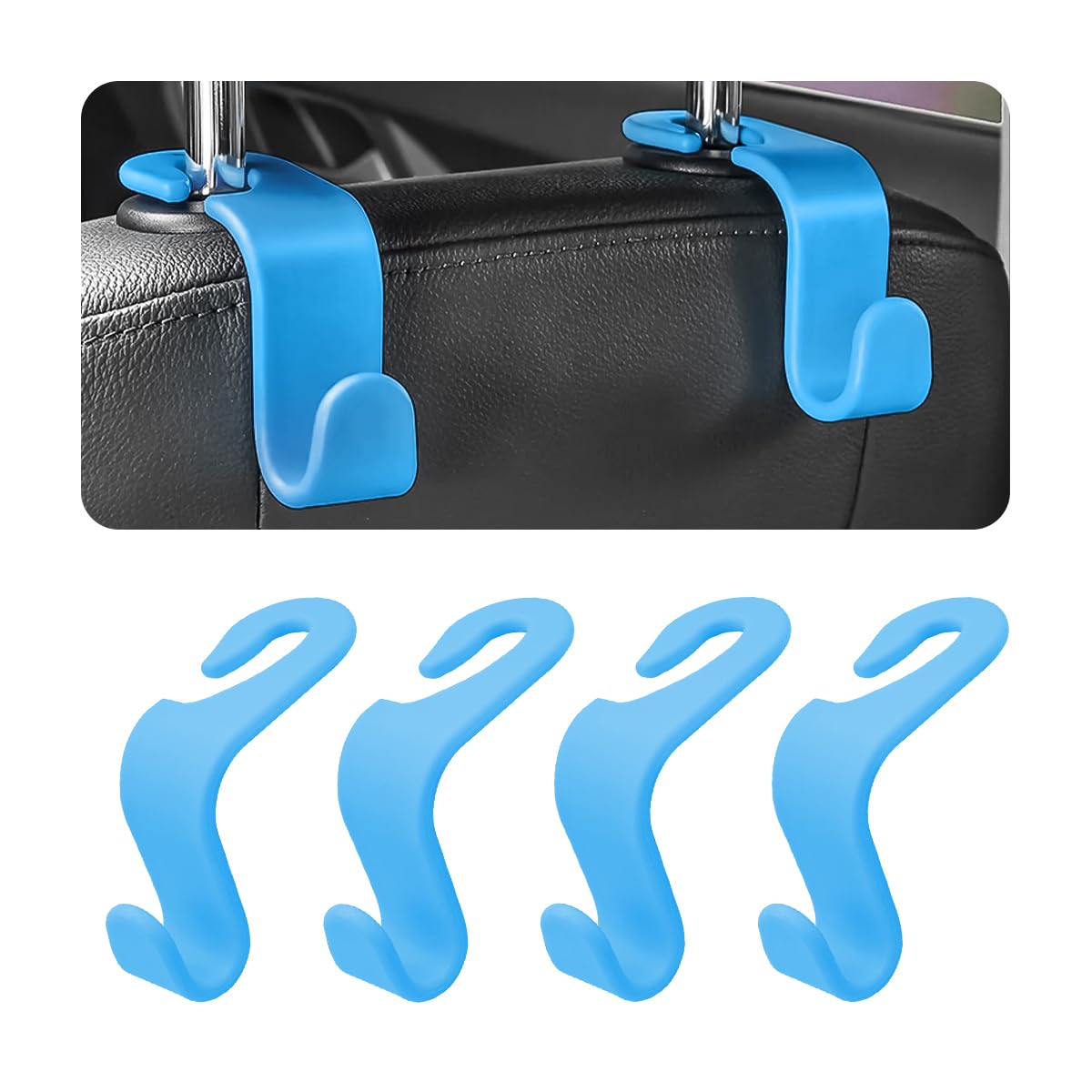 Car Back Seat Headrest Hooks, 4 Pack Black Stylish Back Seat Hanger for Car Handbag Clothes Coats Grocery Bags, Car Interior Accessories (Black2)