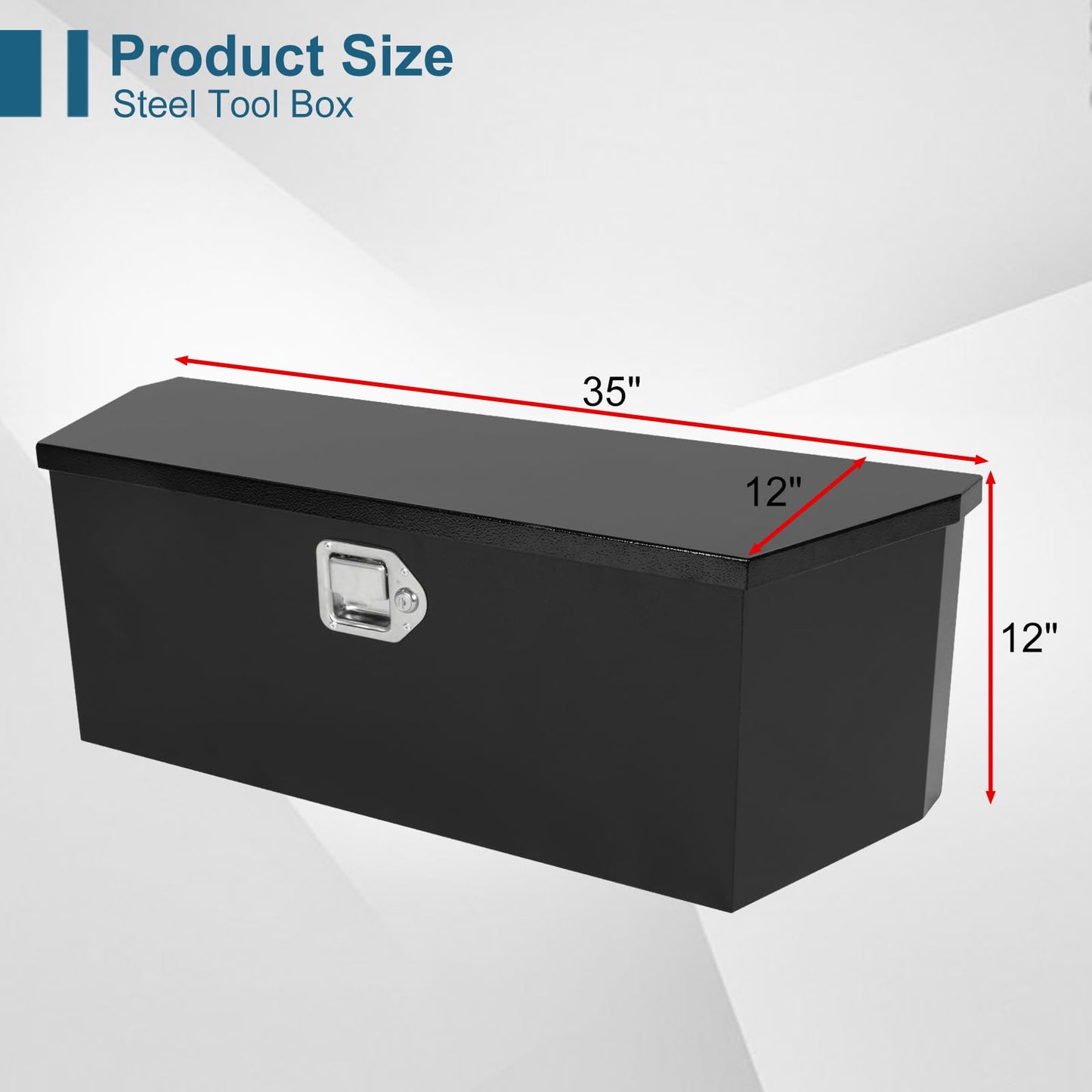 Gooeap 35"X12"X12" Truck Tool Box Black Heavy Duty Steel Metal Trailer Tongue Box Pick Up Storage Organizer w/Lock & Keys