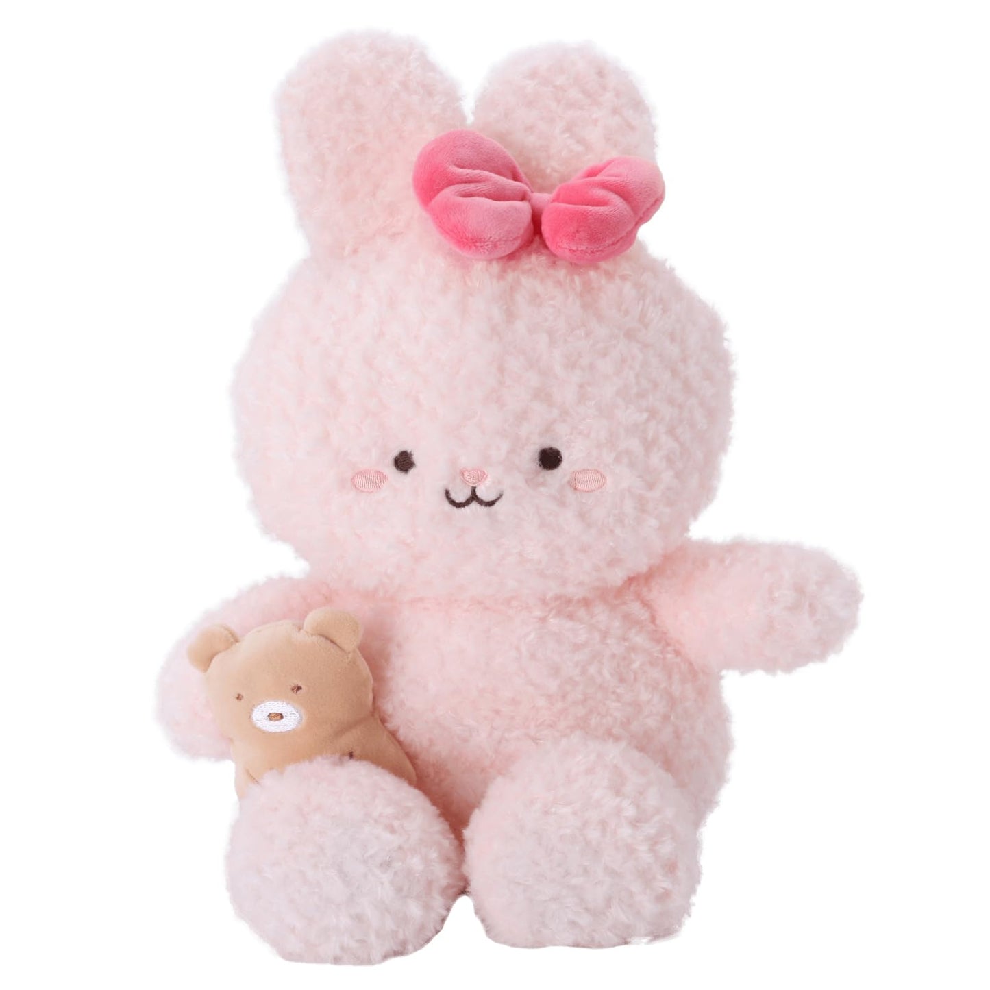 Linzy 10” Bowtie Bunny Stuffed Animal Holding Bear, Soft Pink Plush Toy for First Day of School, Birthday, Christmas, Valentine’s Day & Holidays, Plushie for Girls, Toddler, Kids & Women