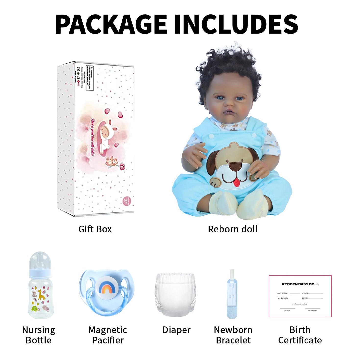 SCOM Realistic Reborn Baby Boy Black- 20 Inch African American Lifelike Newborn Real Life Baby Dolls with Clothes and Soft Body Toy Gift for Kids Age 3+