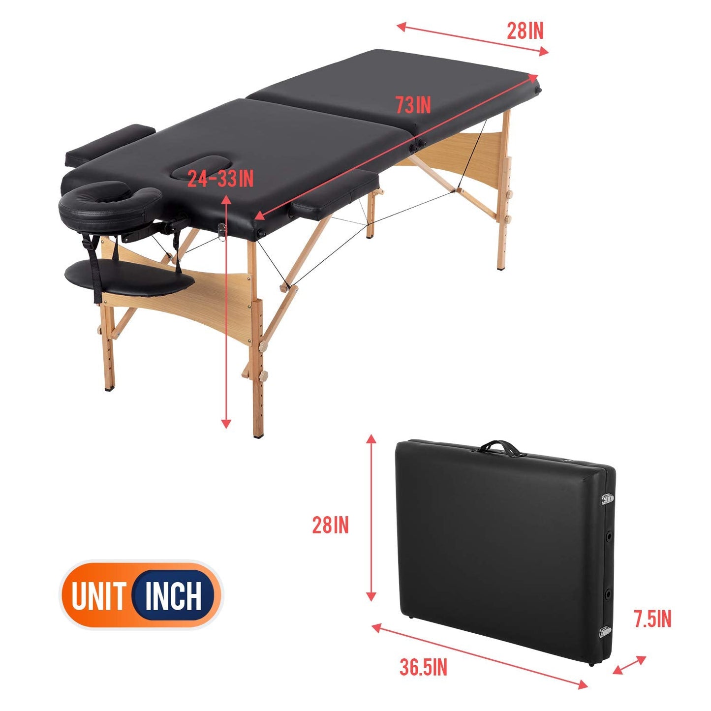 BestMassage Massage Bed Portable Massage Table 28 inch Wide Lash Bed Height Adjustable 2 Folding Spa Table with Non-Woven Bag for Spa Footmassage Facial CareSpa Tattoo