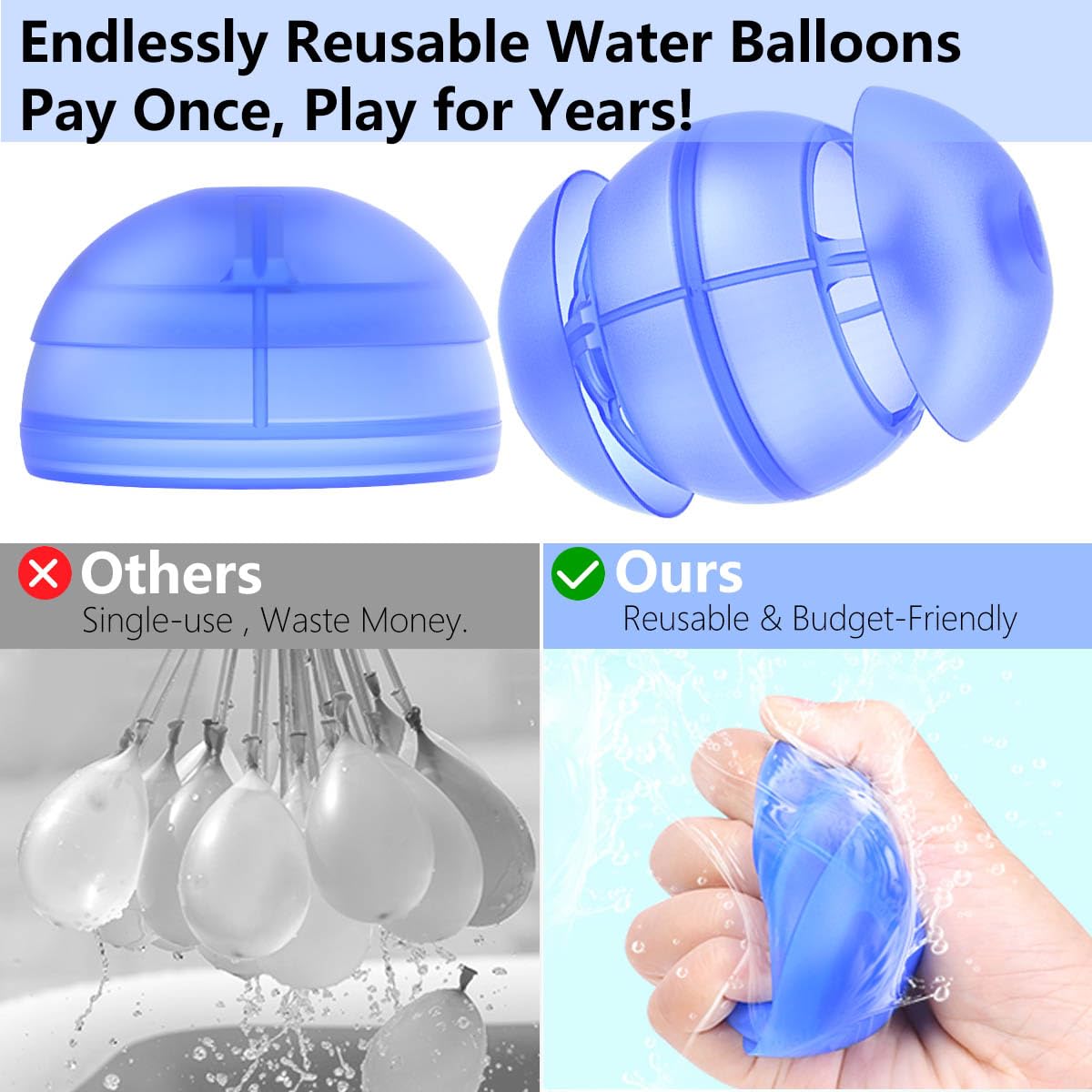 Reusable Water Balloons, 12PCS Self Sealing Silicone Water Bomb Balls Quick Fill for Kids, Refillable Water Balloons for Pool Summer Party Water Fight Game
