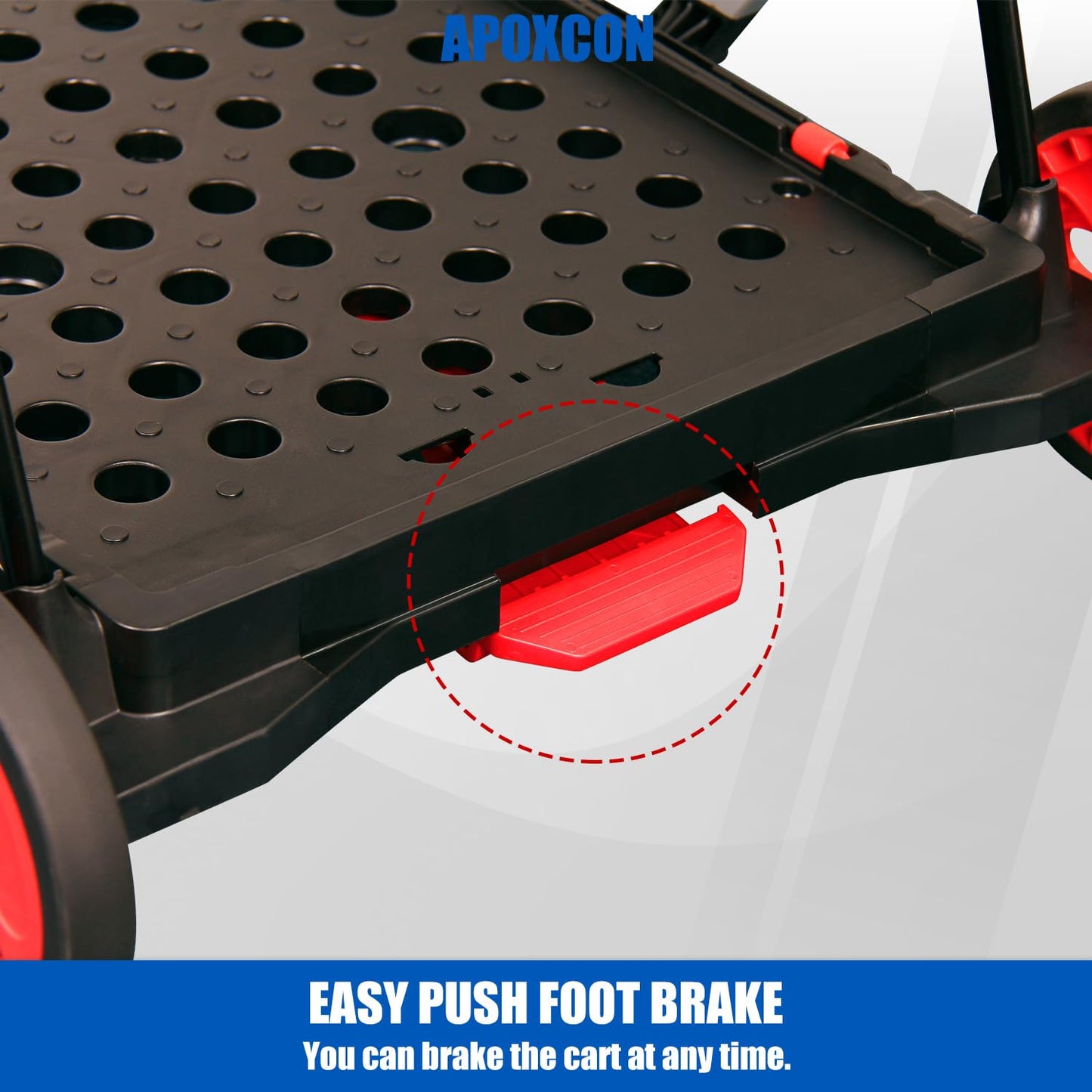 APOXCON Collapsible Shopping Cart with 2 Storage Crates 2-Tier Portable Utility Cart with Swivel Wheels 200lb Capacity Heavy Duty Folding Trolley for Shopping Office Warehouse Catering (Red)