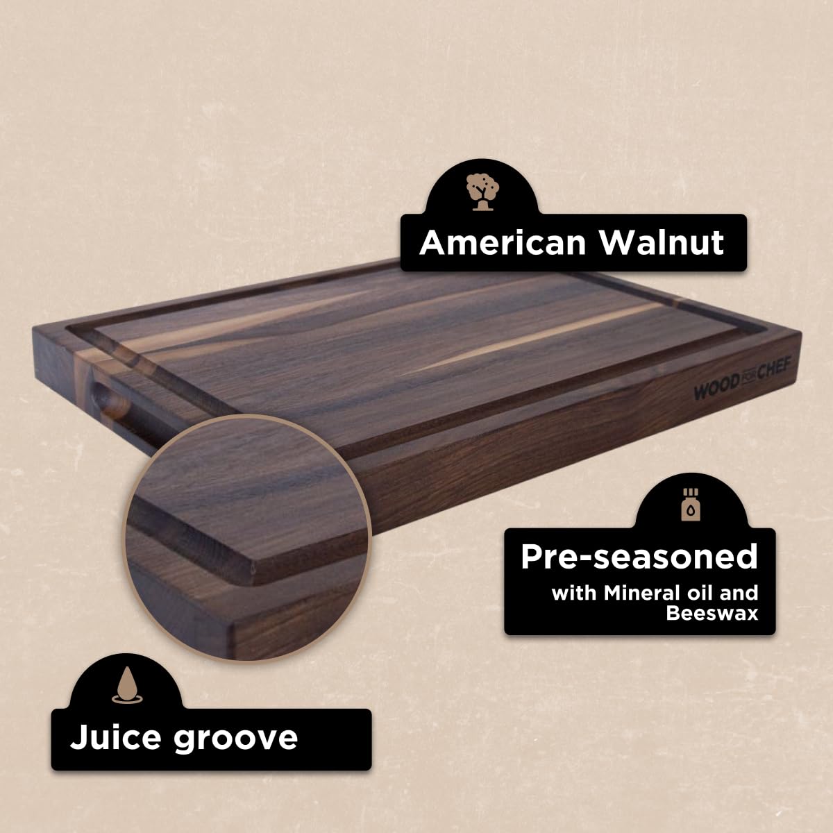 Large Cutting Board from American Walnut - A Butcher Block with Juice Groove for Easy Cutting of Meat and Juicy Veggies - Walnut Chopping Board - 20x16x1.5 inches