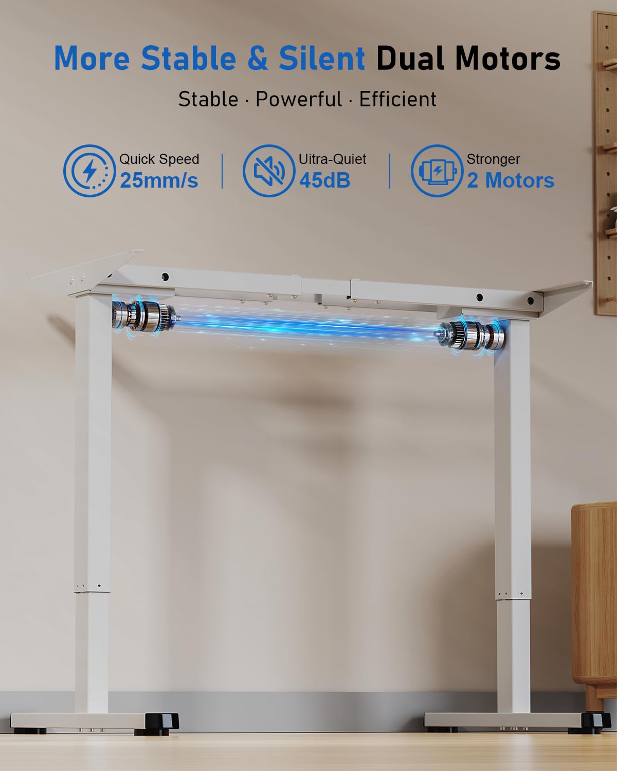 Xyndyx 264 lbs Capacity Dual Motor Electric Standing Desk Frame, Height Adjustable Sit Stand up Desk Legs for 39.4” to 74.8” Desktop, Anti-Collision Function, Cable Tray, 2 Hooks, White Frame Only