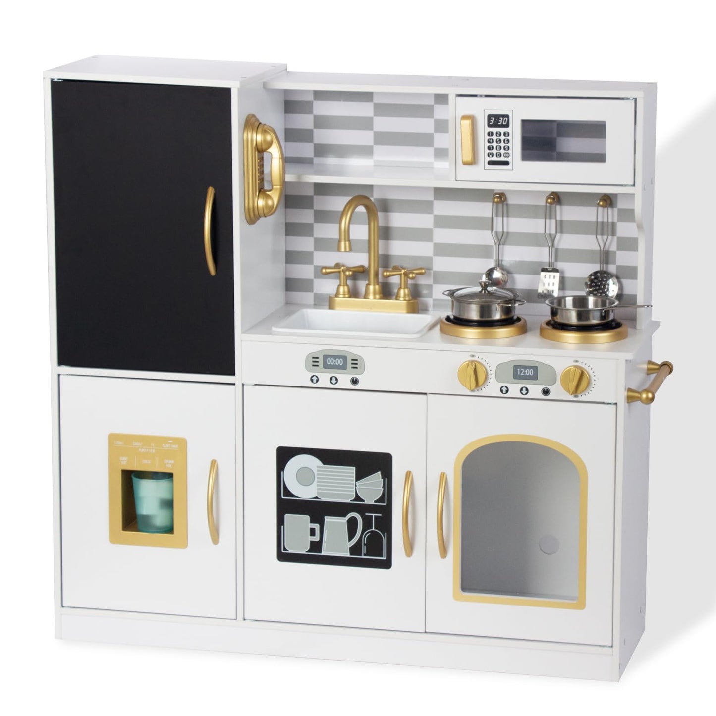 Kitchen Playset for Kids Ages 3-8, Wooden Kids Play Kitchen Chef Pretend Play Set for Toddlers, Toys Kitchen with Toy Food & Cookware Accessories