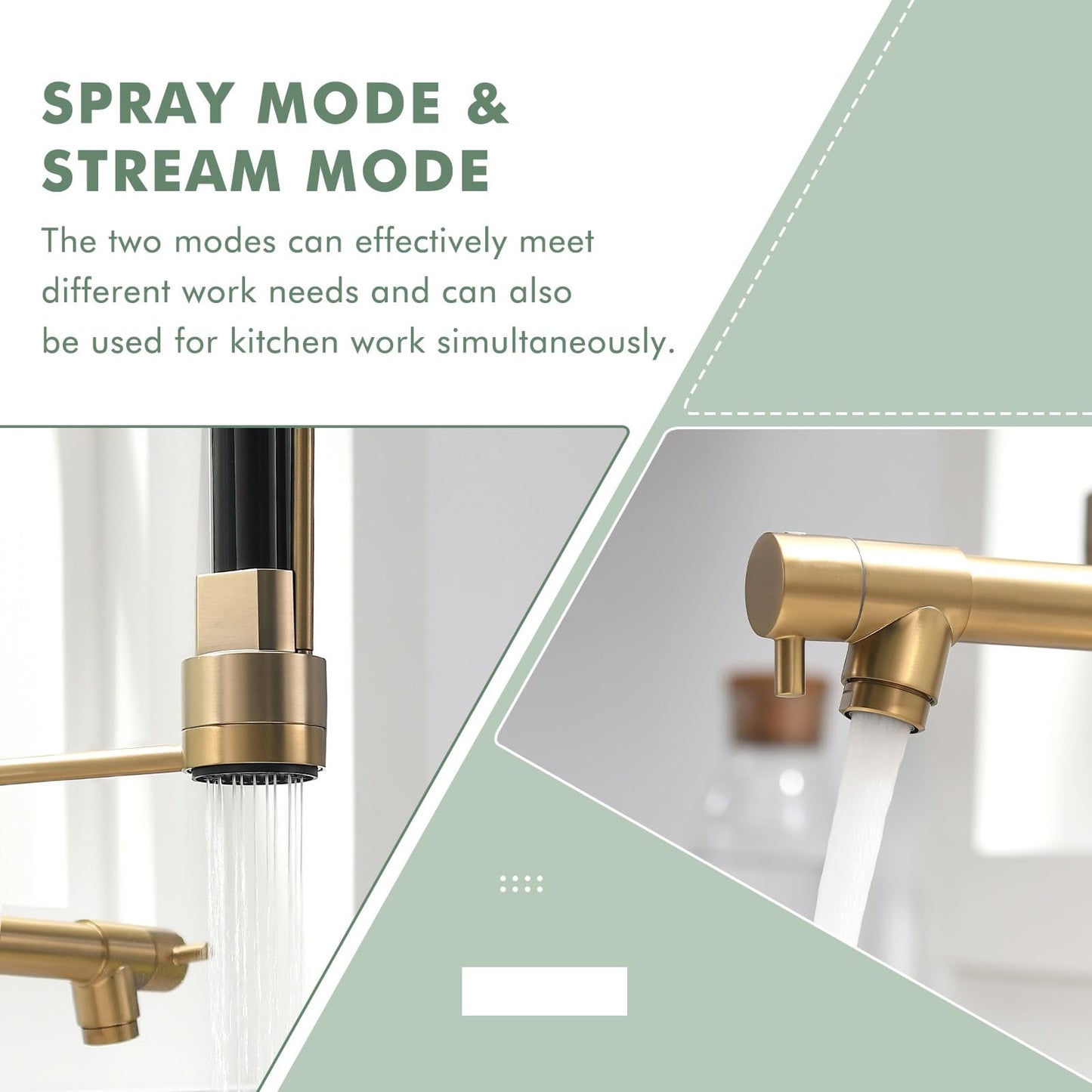 GIMILI Commercial Dual-Spout Gold Kitchen Sink Faucet with Pull Down Sprayer