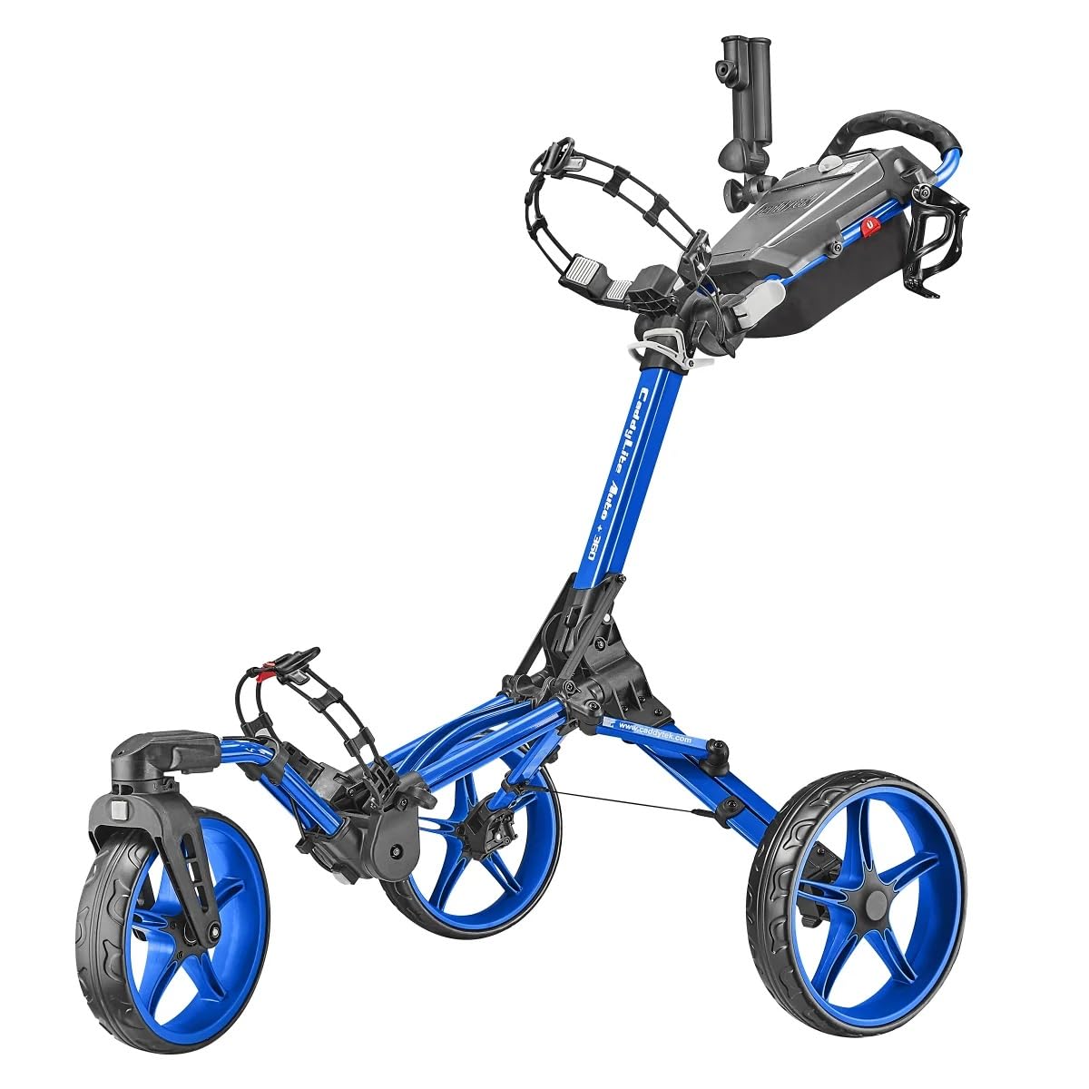 Caddytek CaddyLite Auto+360 Golf Push Cart - 4 Wheel Lightweight Foldable Golf Pushcart with Auto Folding, 360° Swivel Front Wheel, Aluminum Frame, EVA Wheels, Foot Brake, Umbrella & Drink Holder