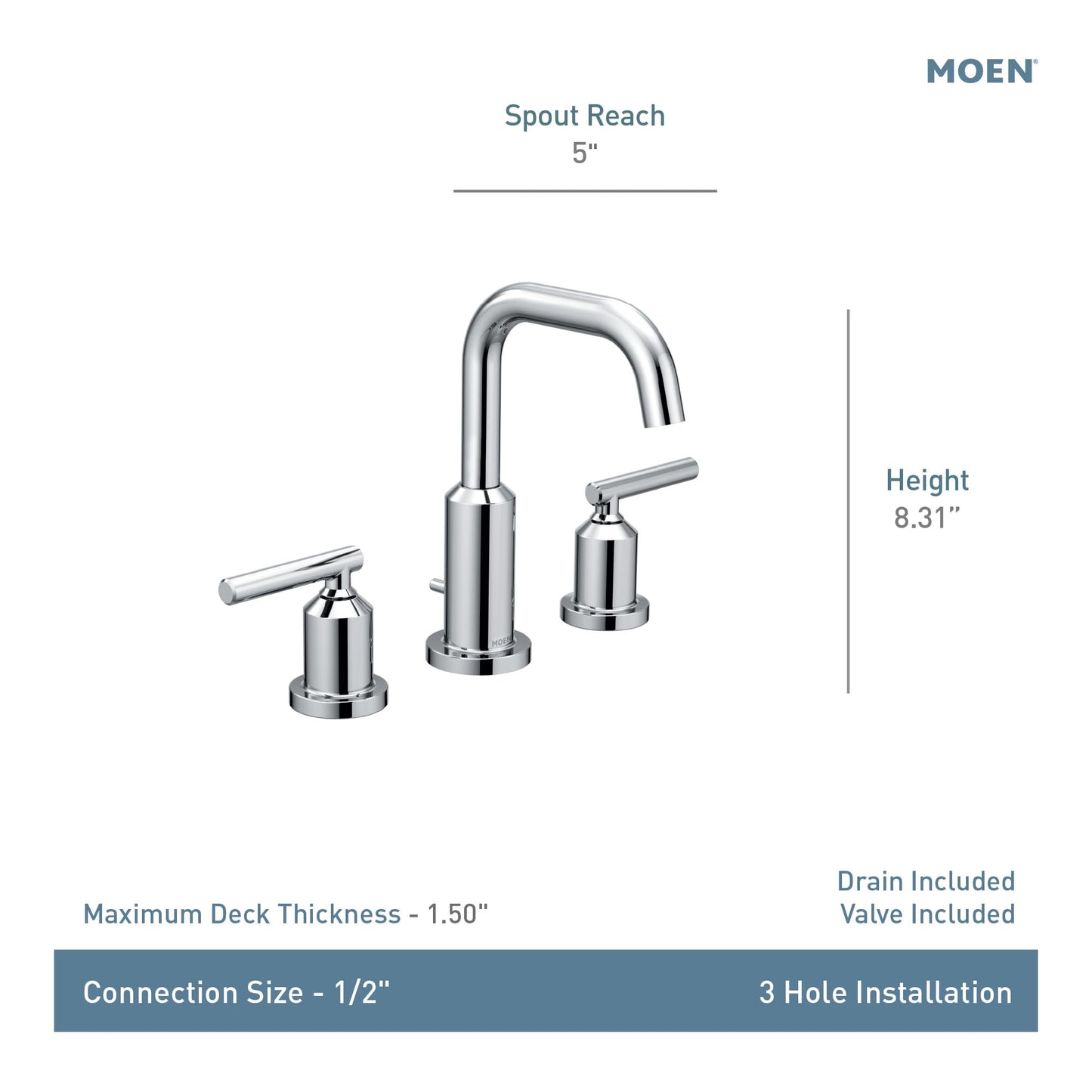 Moen Gibson Two-Handle High Arc Widespread Modern Bathroom Sink Faucet for 3-Hole Setups with Valve Included, Matte Black, TV6142BL