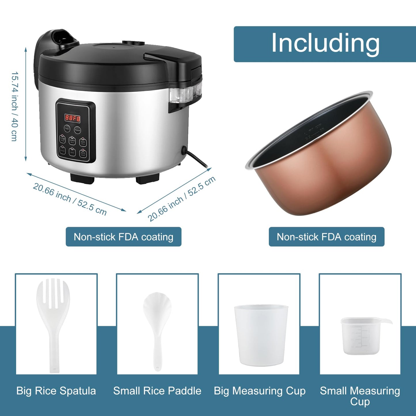 15L/15.8Quart (84 cups cooked rice) Extra Large Commercial Rice Cooker & Food Warmer with Time presetting, 6 Functions, Timer Delay Energy-Efficient for Professional Kitchens,Can preset cooking time