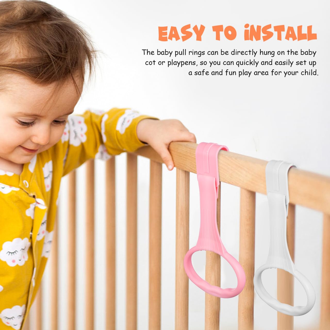 JECOMPRIS Pull up Rings 4 Pcs Set Toddler Handle Rings for Crib and Infant Walking Assistant Stand up Training Toy