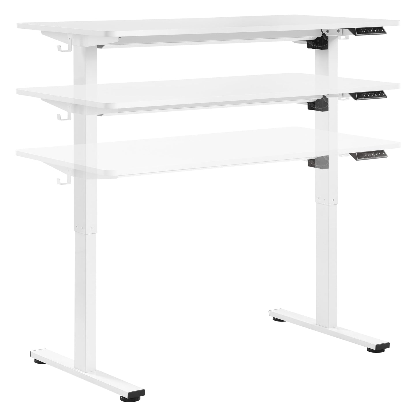 OSP Home Furnishings Primo Sit-to-Stand Electric Height Adjustable Office Desk with Hook, White, 4 Feet Wide