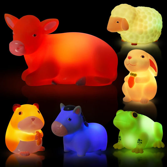 VIBOYLAR Bath Toys for Toddlers 1-3: 6 PCS Light-Up Farm Animal Bath Toy Set, Baby Bath Toys, Bathtub Pool Bath Toy for Kids, Christmas Birthday Gifts for Boys & Girls Ages 1 2 3+ Years Old