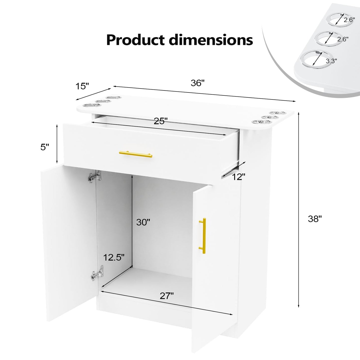 OmySalon Salon Storage Station, Barber Stations Beauty Salon Spa Equipment, Free Standing Cabinet with 1 Drawers, 1 Storage Cabinet, 6 Hair Dryer Holders for Hair Styling, White