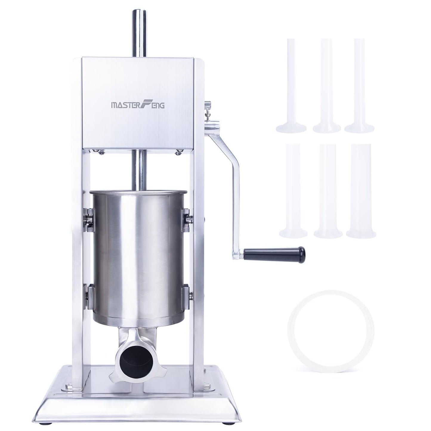MASTER FENG Stainless Steel Sausage Stuffer, Manual 3L Capacity, Homemade Vertical Sausage Maker Two Speed Meat Filling Machine