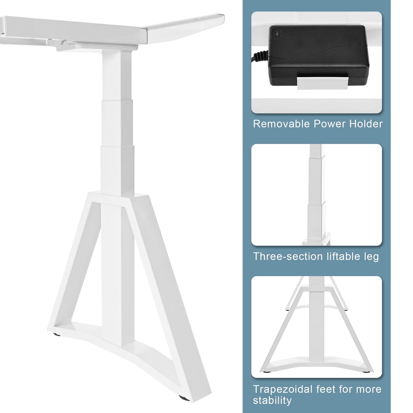 Fromann Electric Height Adjustable Sitting Standing Desk Frame Dual Motors 3 Stages Sit Stand Desk Base Legs Only (White)