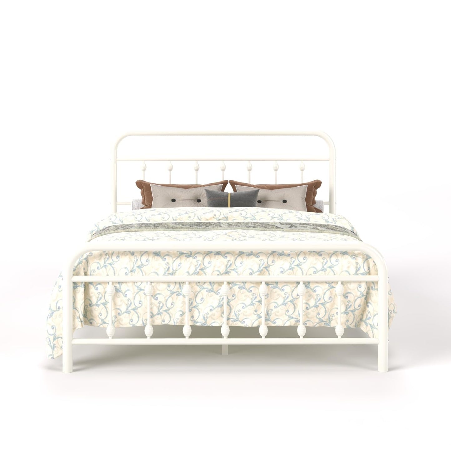 SHA CERLIN Queen Size Metal Platform Bed Frame with Victorian Style Iron-Art Headboard and Footboard, Easy Assembly, Under Bed Storage, No Box Spring Required, Off White
