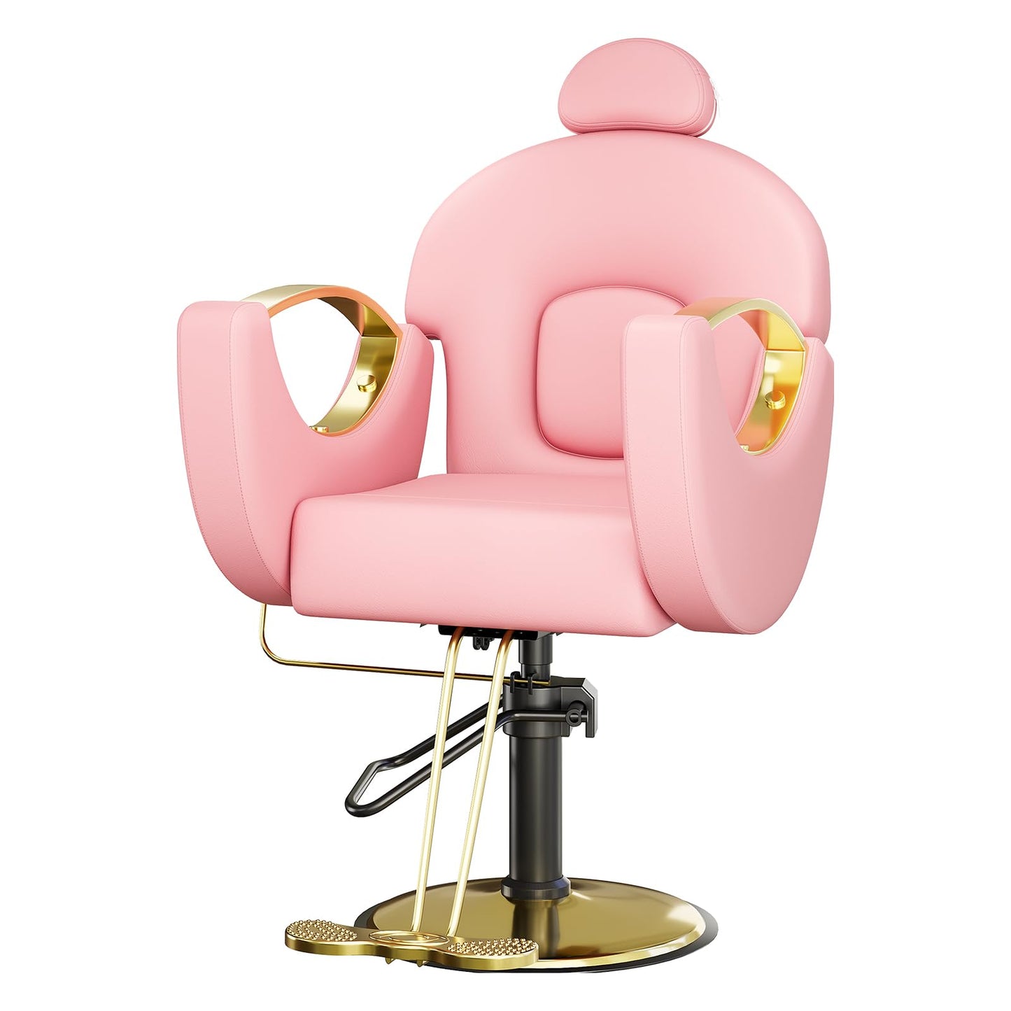 BouPower Barber Salon Chair, Height Adjustable Hydraulic Hair Reclining Salon Chairs, 360 Degrees Rotation, Multi-Function for Barbershop, Spa, Pink