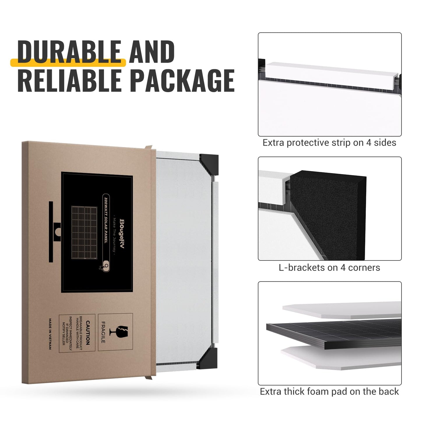 BougeRV Bifacial 300 Watts 12BB Mono Solar Panel, 23% High-Efficiency All Black Design Mono Technology Work with 12 Volts Charger for RV Camping Home Boat Marine Off-Grid, 64.6 x 34.6 x 1.4 in