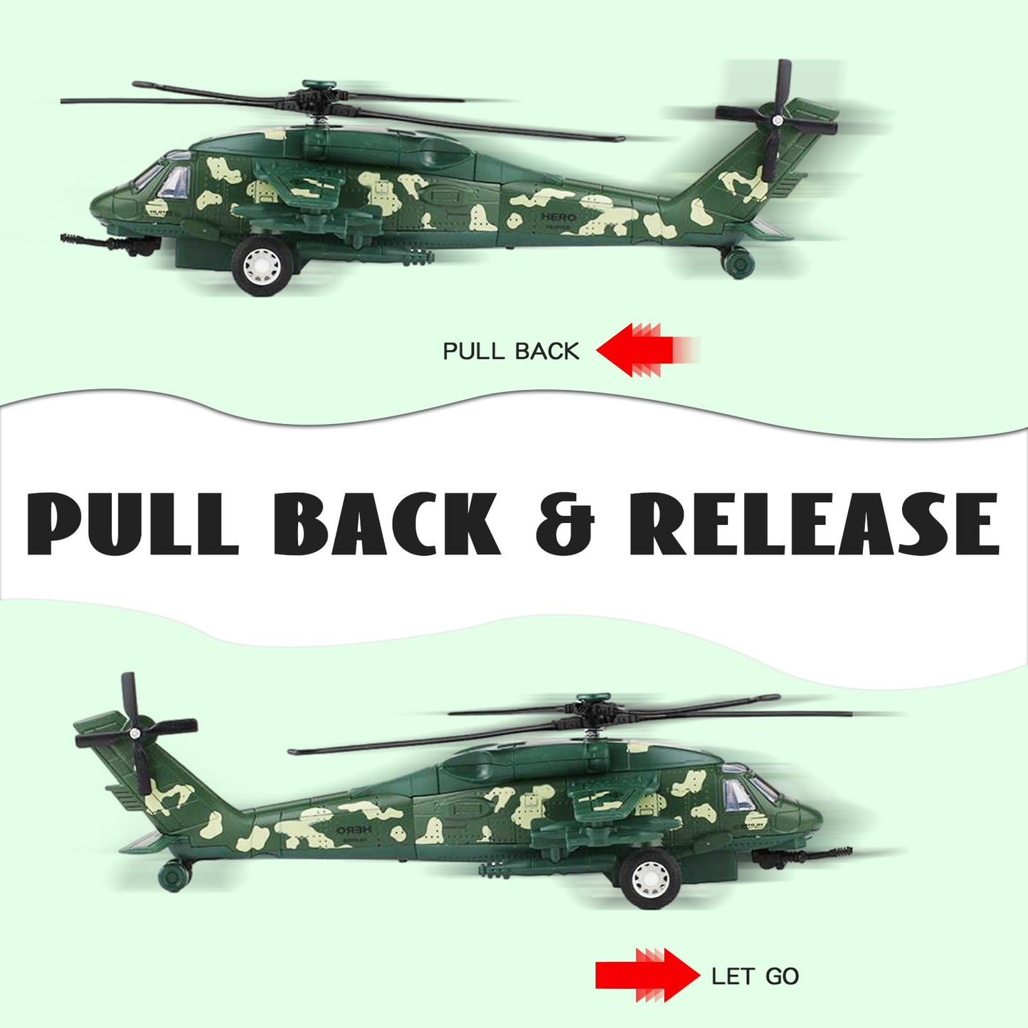 OTONOPI Military Helicopter Toy with Lights and Sounds, Die Cast Metal Airplane Pull Back Army Plane Toys for Kids Children Boys Girl