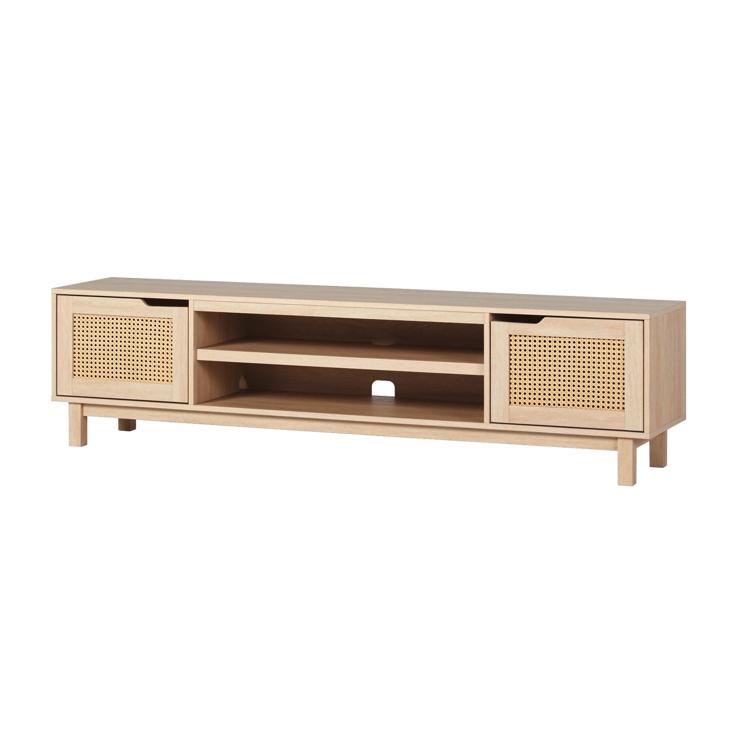 Walker Edison Destin Modern Minimal Rattan-Door TV Stand for TVs up to 80 Inches, 70 Inch, Coastal Oak