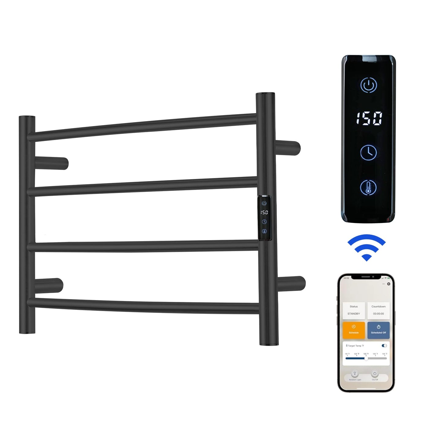 SHARNDY Electric Towel Rack with Voice Control for Alexa & Google Home,TUYA - Wall-Mounted Bathroom Heating Towel Warmer,Plug-in,Stainless Steel Material,16.54x23.62x5.51 in,Black,4 Bars
