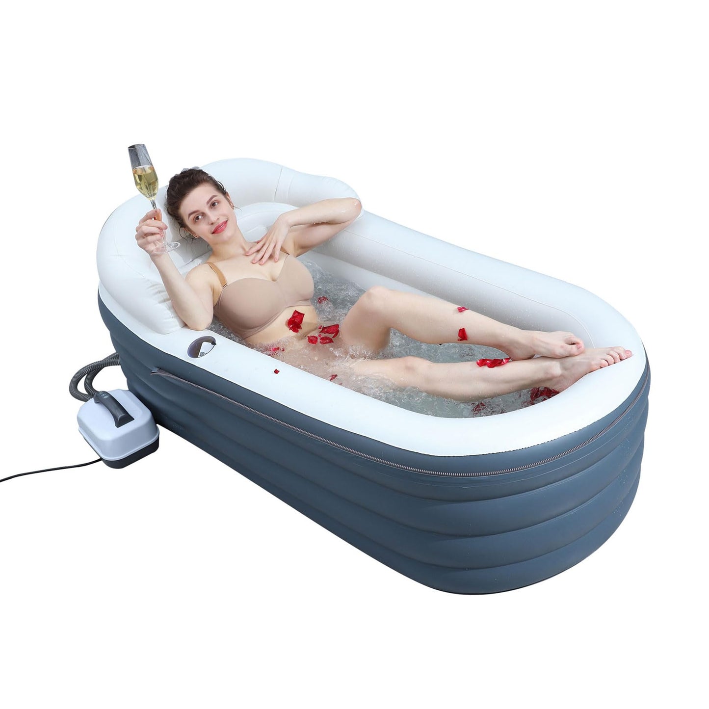 Inflatable Bathtub Bubble Massage Mat, Portable Adult Spa Bathtub, All-in-one Wavemaker and Air Pump, Adjustable Bubble Settings - Includes Remote Control, Inflatable Backrest and Atmosphere Lighting
