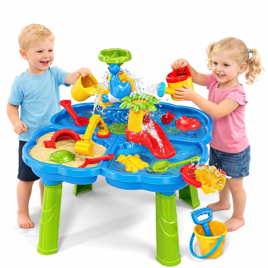 Guminnara Water Table for Toddlers 3-5 Years Kids Ages 4-8, 4 in 1 Kids Summer Activity Sensory Play Outdoor Beach Backyard Sand Water Table Toys for Toddlers, Birthday Toys Gift for Boys Girls