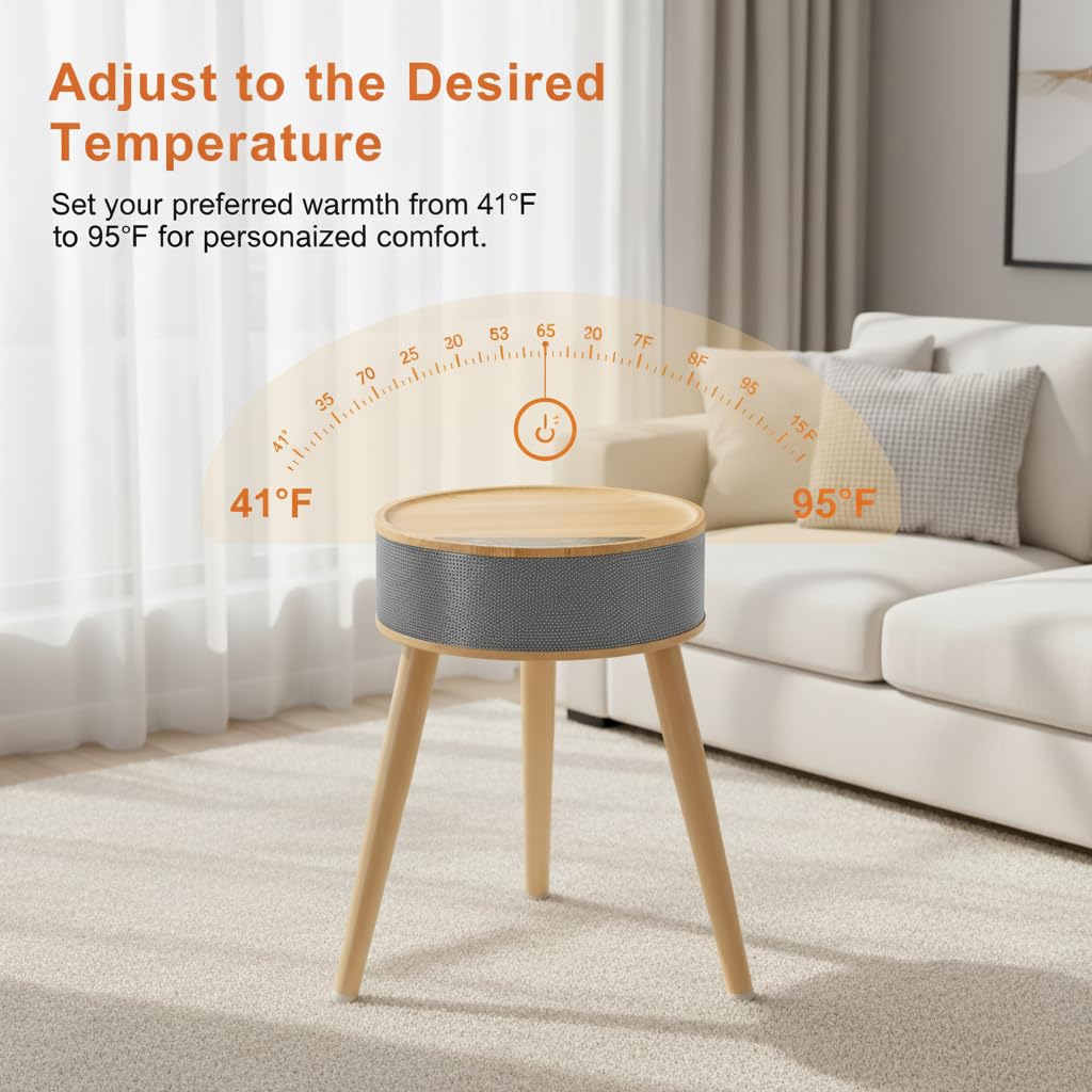 1500W Space Heater, Electric Indoor Space Heater & Fan Combo, Heater Coffee Table 2-in-1 Side Table with PTC Heating, 75° Oscillation, ECO Mode, Timer & Remote for Bedroom & Living Room, Gray