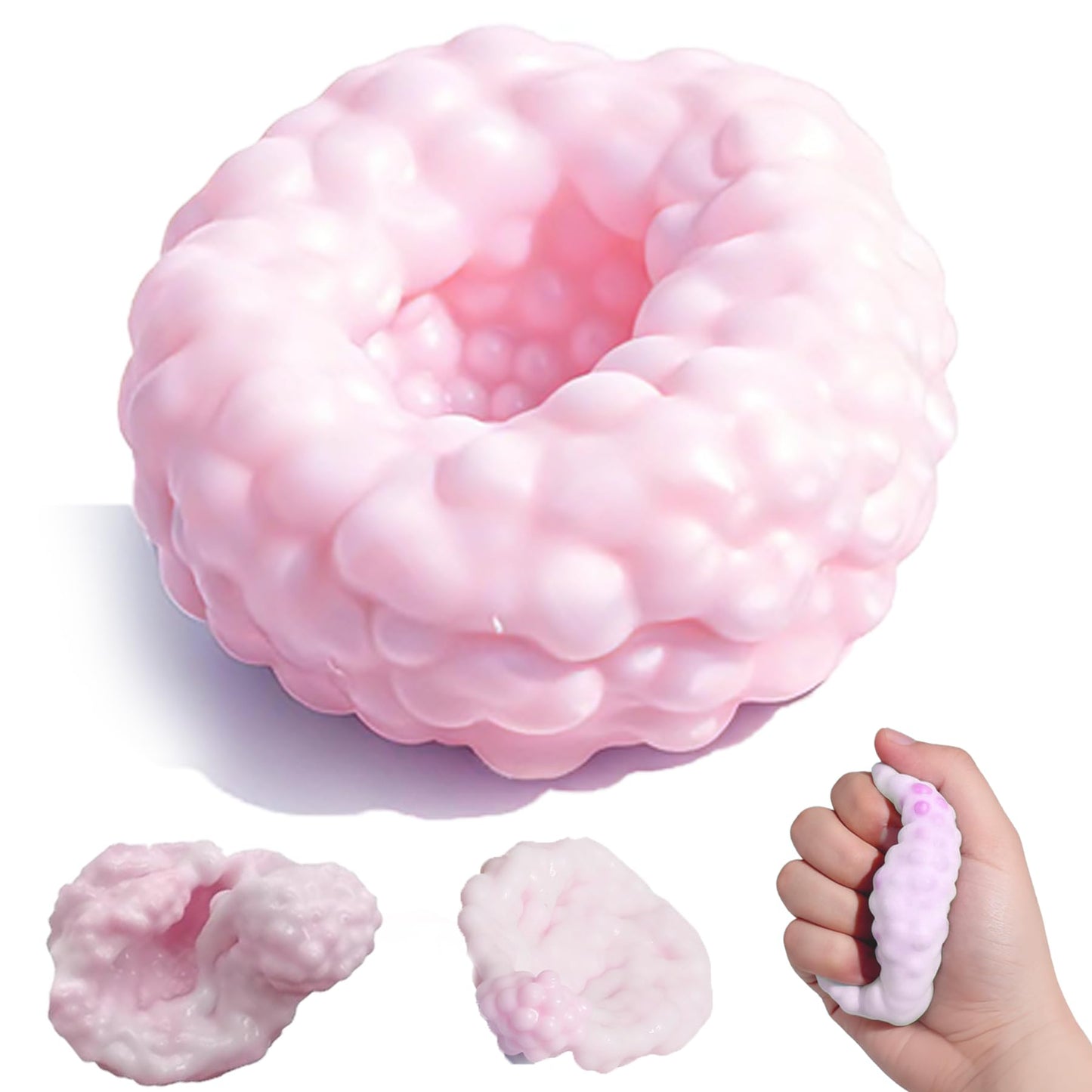 Crunchy Squishy Stress Ball, Crunchy Stress Ball with Beads, ASMR Smoothie Squeeze Toy with Air Pumps, Anxiety Relief Fidget Ball for Adults & Kids, Party Favors and Employee Gifts(Pink)