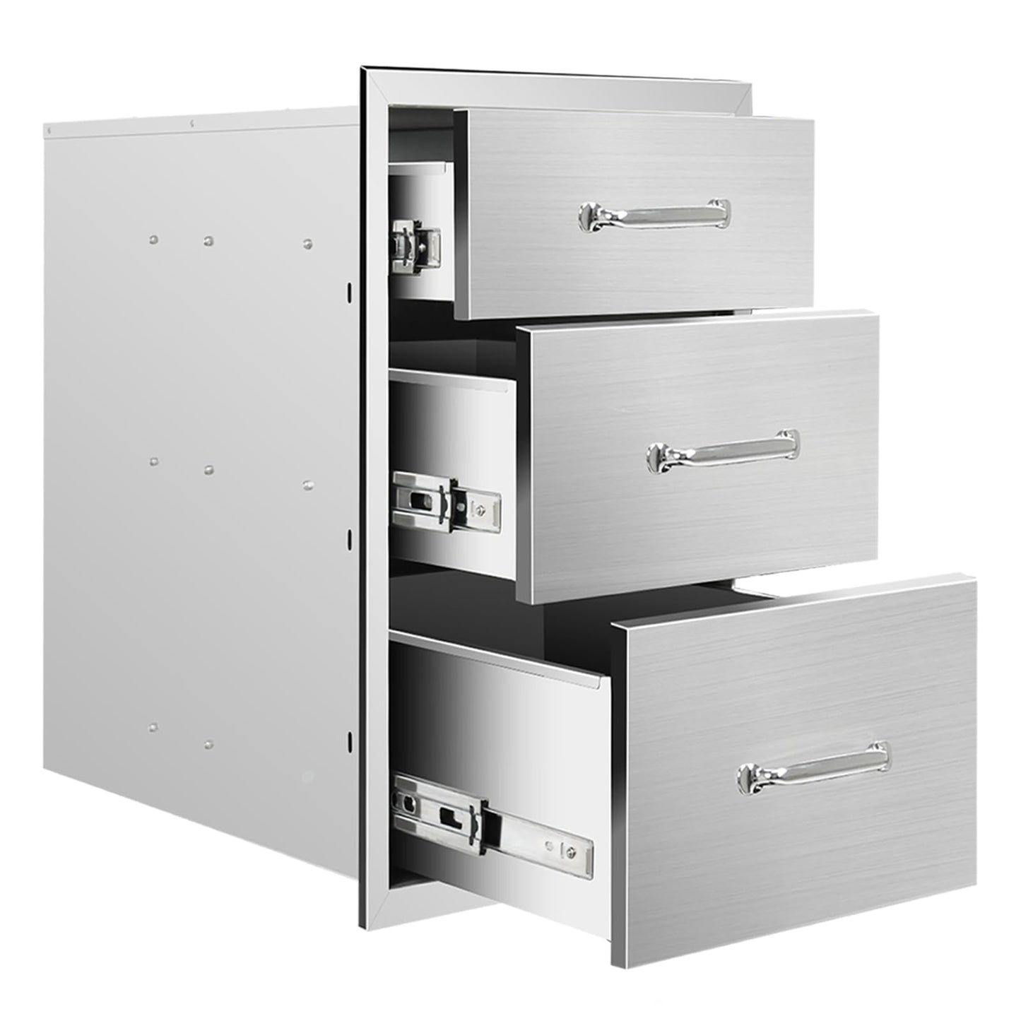 Outdoor Kitchen Drawers 14"Wx21"Hx23"D Flush Mount Access 3-Drawer BBQ Stainless Steel Drawers with Handle for Outdoor Kitchen Island or Grill Station