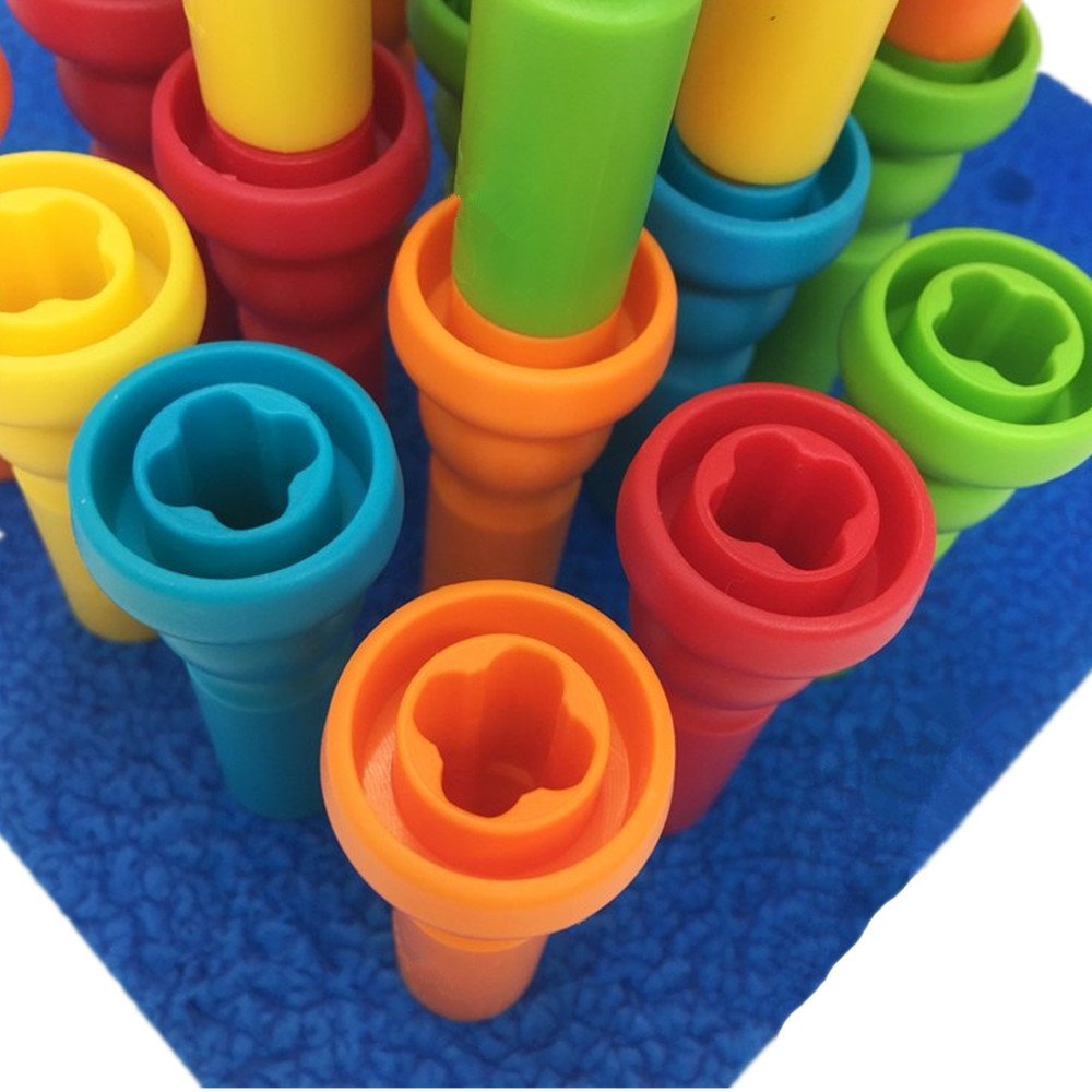 VIPAMZ Peg Board Set Toys-Montessori Occupational Therapy Fine Motor Skills Toy, Suitable for Toddlers and Preschoolers Over 3+ Year Old. 25 Tall-Stacker Pegs Rubber 8" Pegboard