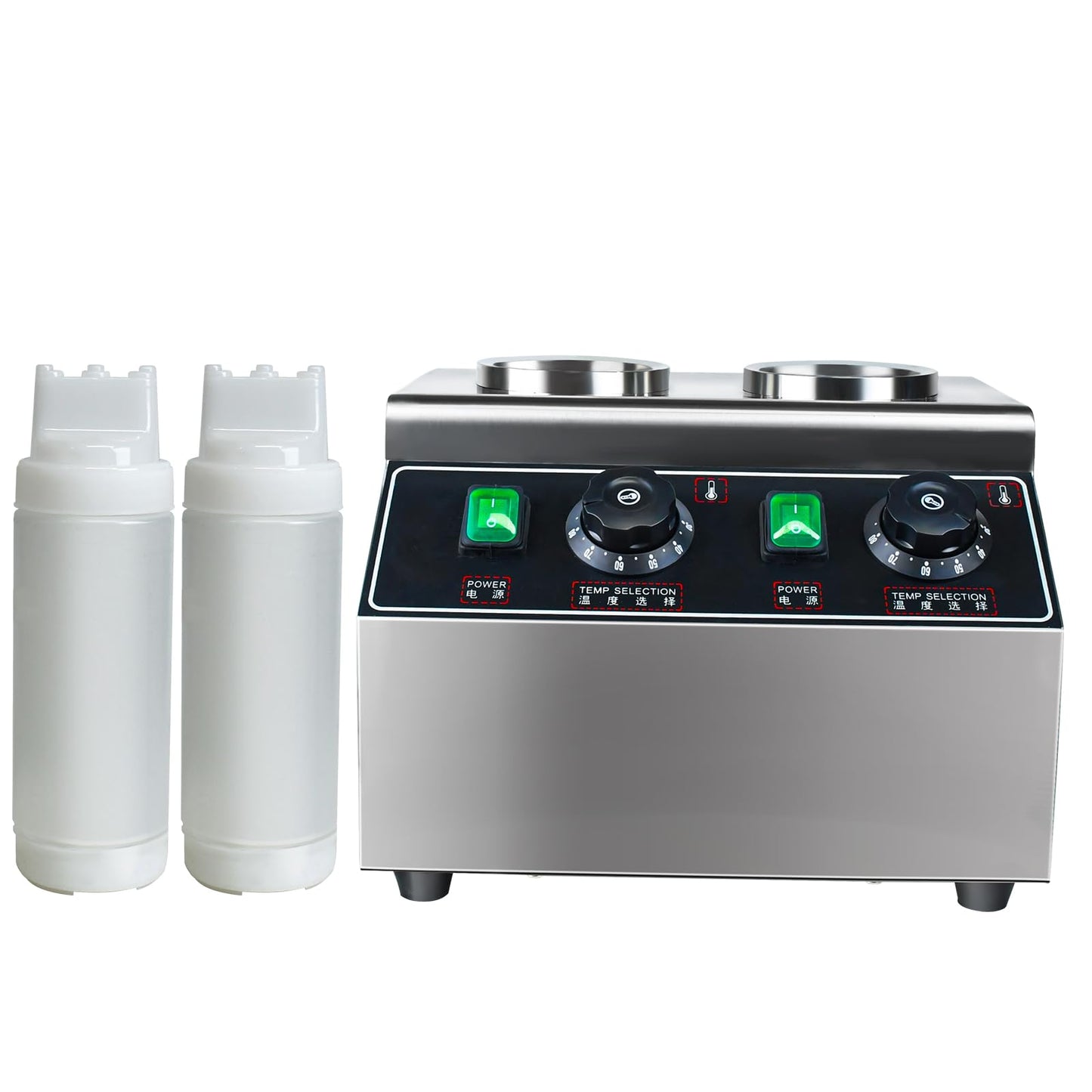 YOOKTEN Electric Sauce Bottle Warmer, 0.68x2 Qt Commercial Hot Fudge Warmer Hot Chocolate Warmer and Dispenser Nacho Cheese Warmer,86-185℉Sauce Warmer Dispenser,Double Bottles Nacho Cheese Warmer