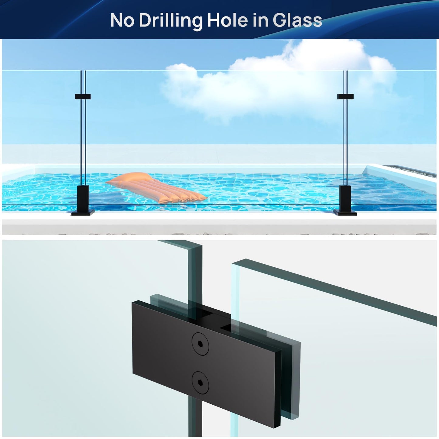 LukLoy 10 Pack Heavy Duty Railing Glass to Glass Clamp, Black 304 Stainless Steel with Dual Powder Coating – No Drill, 180° Angle for Frameless Glass Railing, Pool Fence & Balustrade