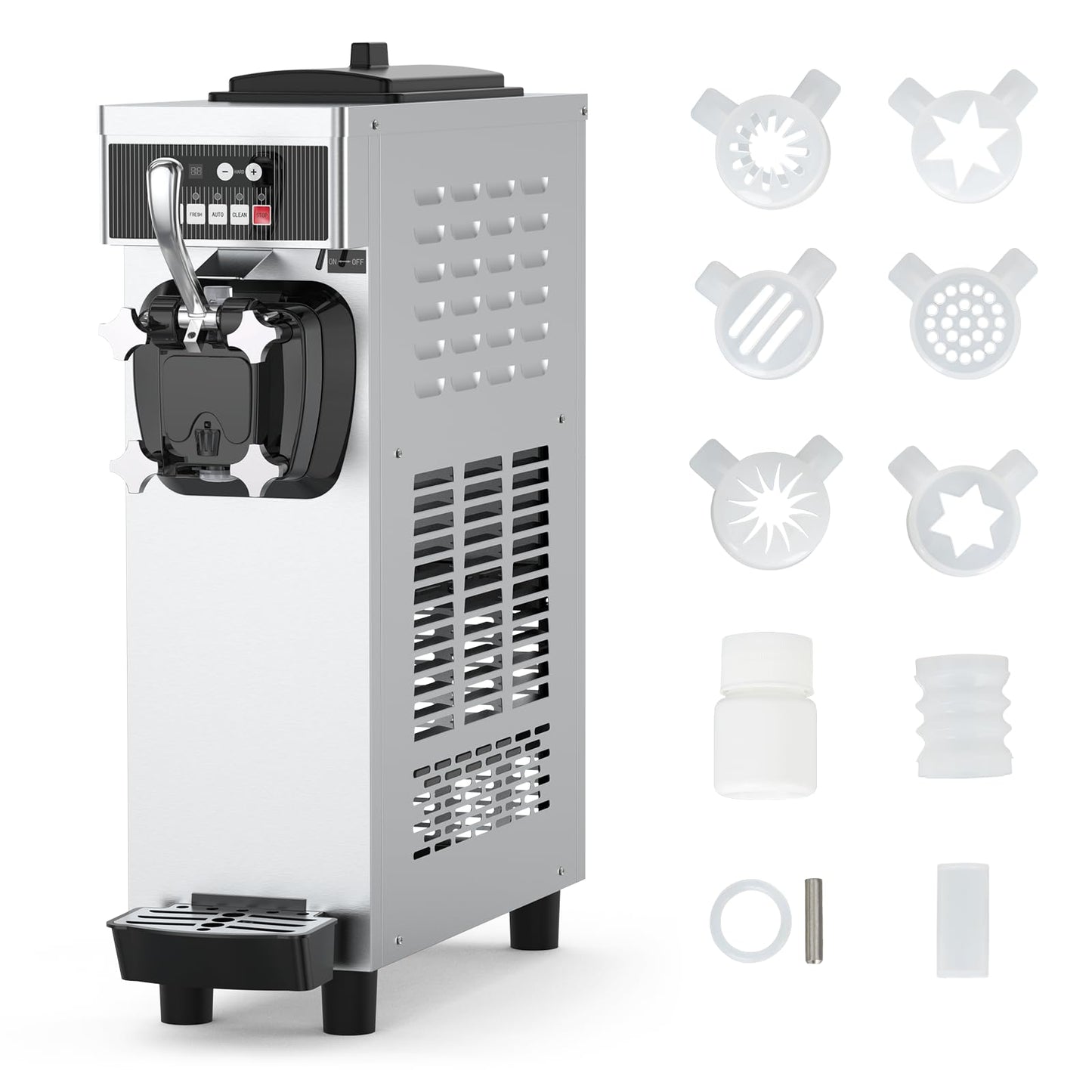 Single Flavor Soft Serve Ice Cream Maker Machine Commercial, 4.7-5.8 Gal/Hr Countertop Soft Serve Machine with LCD Display, Auto Clean Pre-Cooling High Productivity for Restaurants & Snack, 1200W