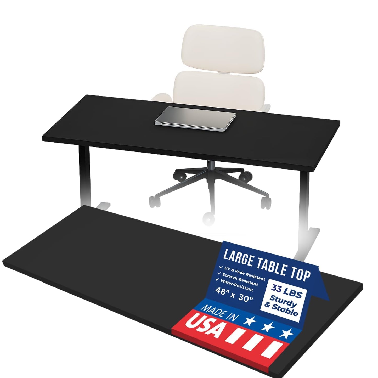 OfficeSimpli 48 x 30 Inch Desk Top, Made in USA Replacement Table Top for Sit-to-Stand Adjustable Desk Frame, Workbench or Countertop for Classroom, Home and Office (Desk Top Only) - Black