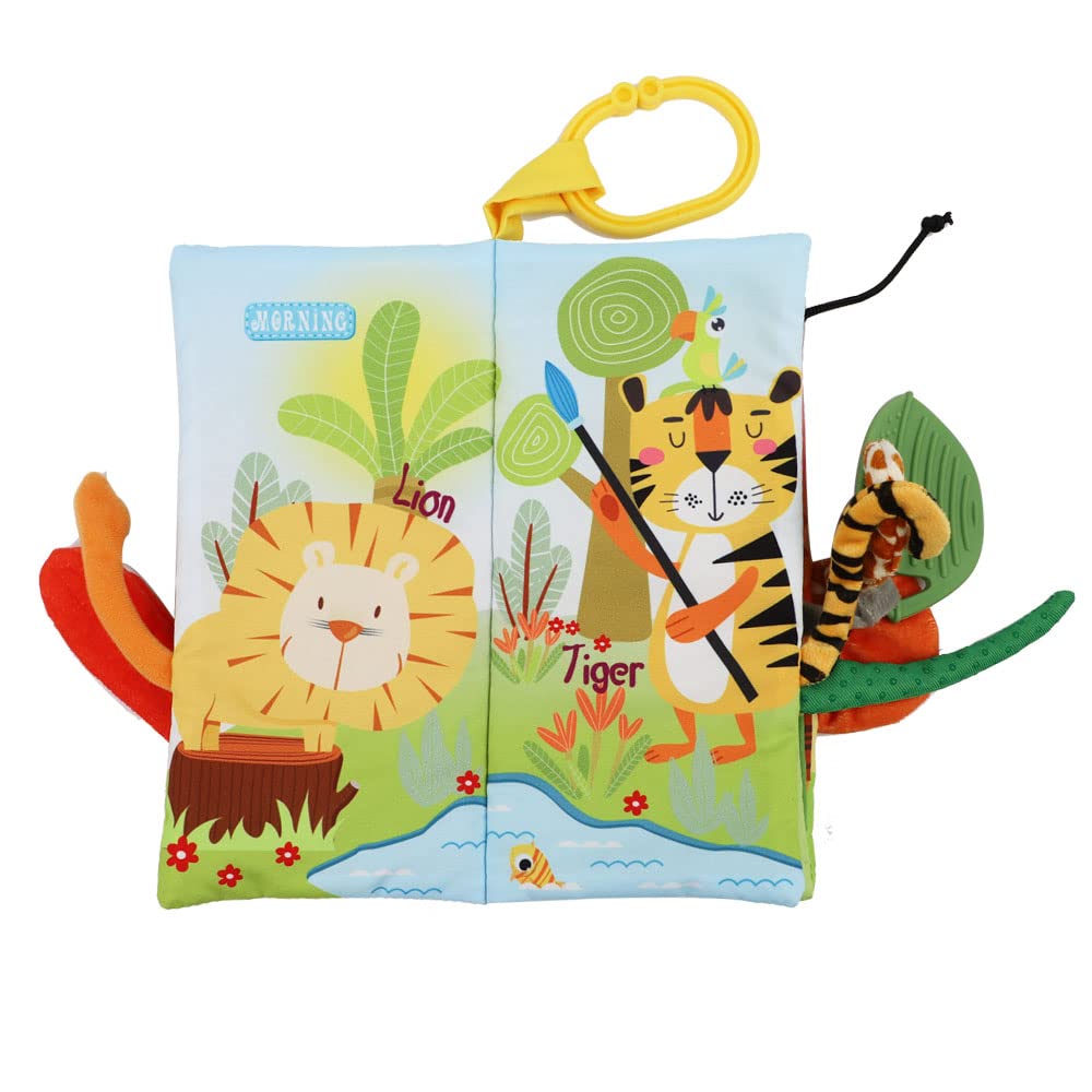 bebe mondo Jungle Baby Stroller Toys,Baby Books 0-6 Months,Touch and Feel Crinkle Cloth Books for Babies Infant Newborn Toys 0-3-6-12-18 Months, Interactive,Shower Gifts for Boys Girls