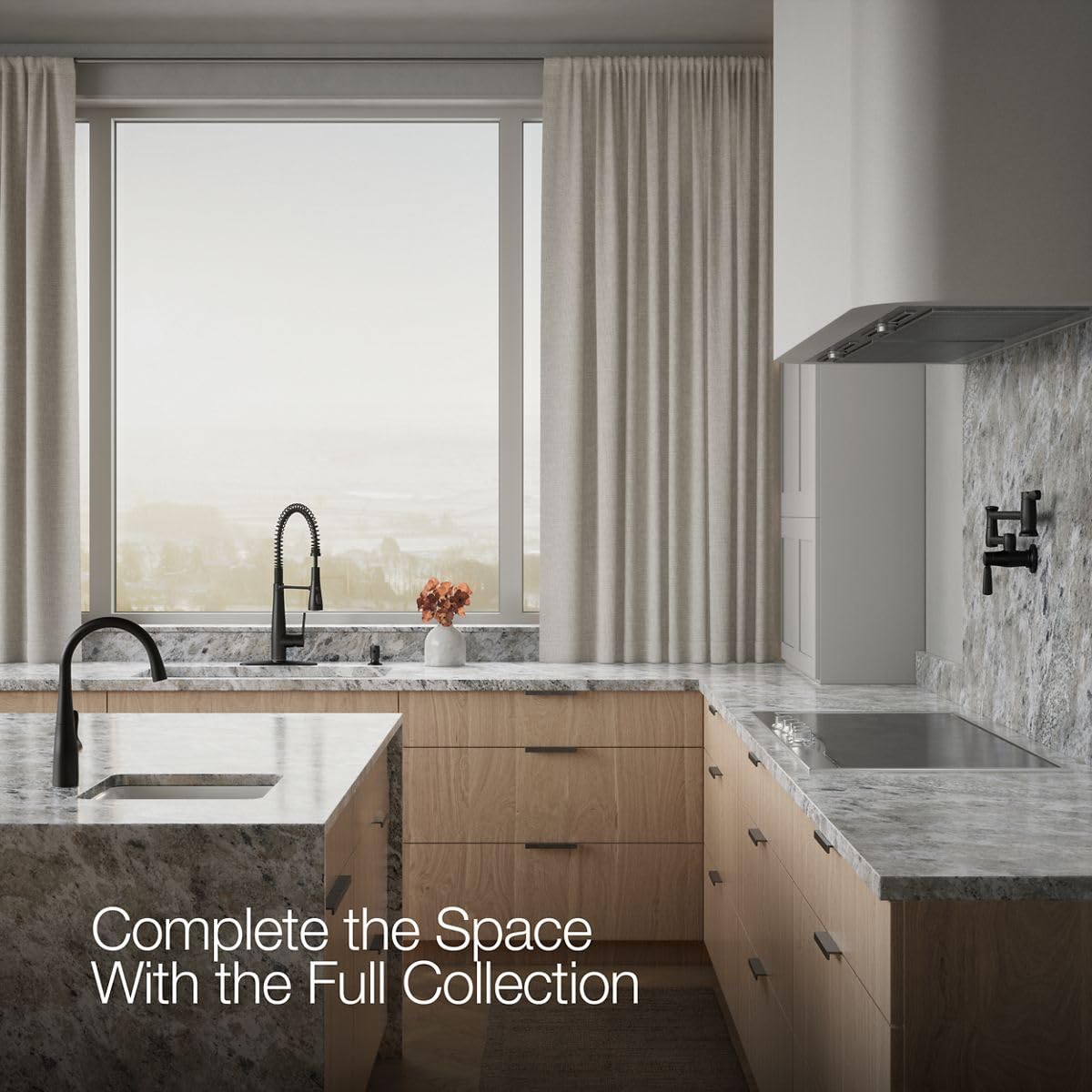 KOHLER K-REC22745-SD-BL Semi-Professional Kitchen Sink Faucets with Soap Dispenser, Commercial Kitchen Faucets with Pull Down Sprayer, Matte Black