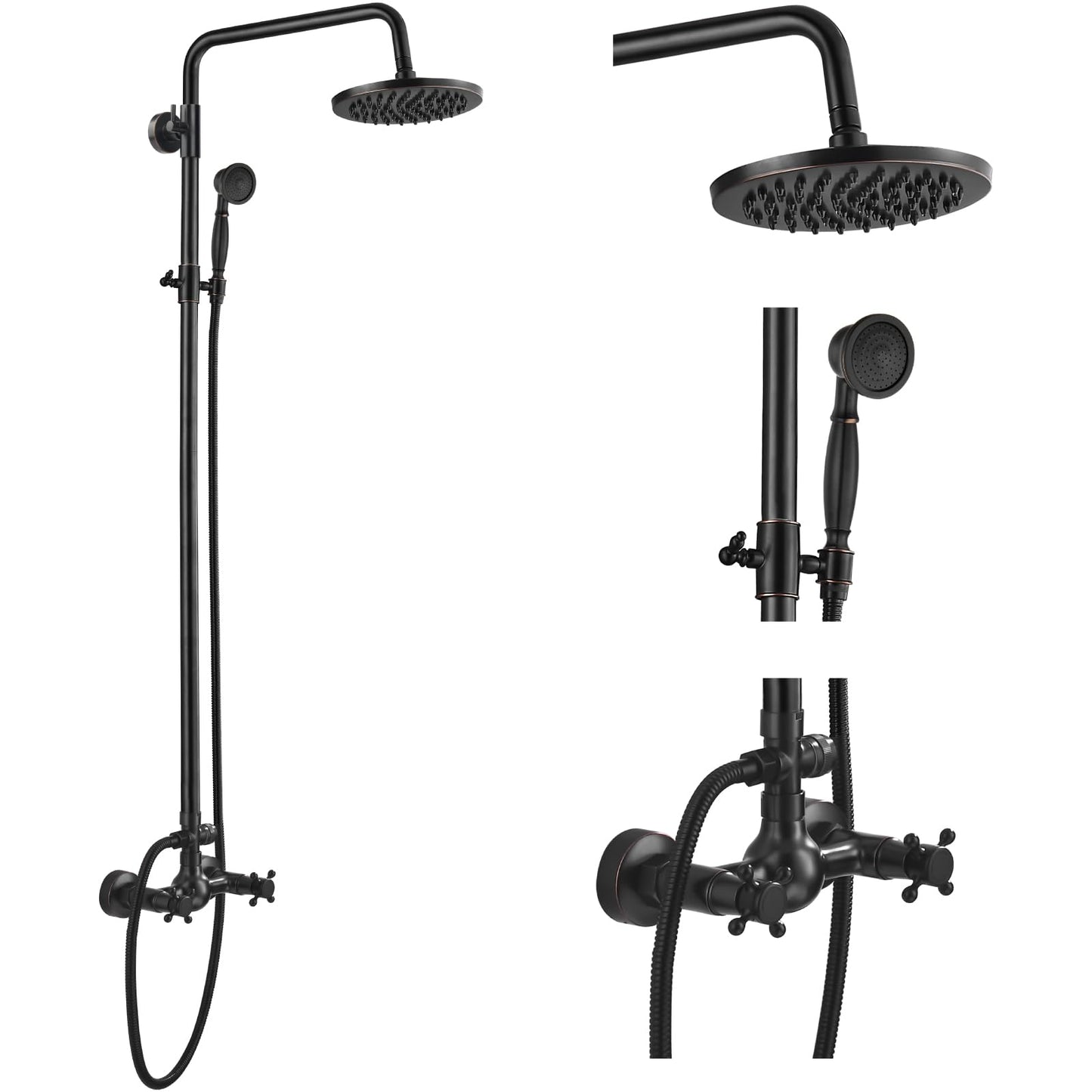 gotonovo Exposed Bathroom Shower Faucet Set Shower Fixture 8 Inch Rainfall Shower Head Handheld Shower Cross Handle Wall Mount 2 Functions Oil Rubbed Bronze