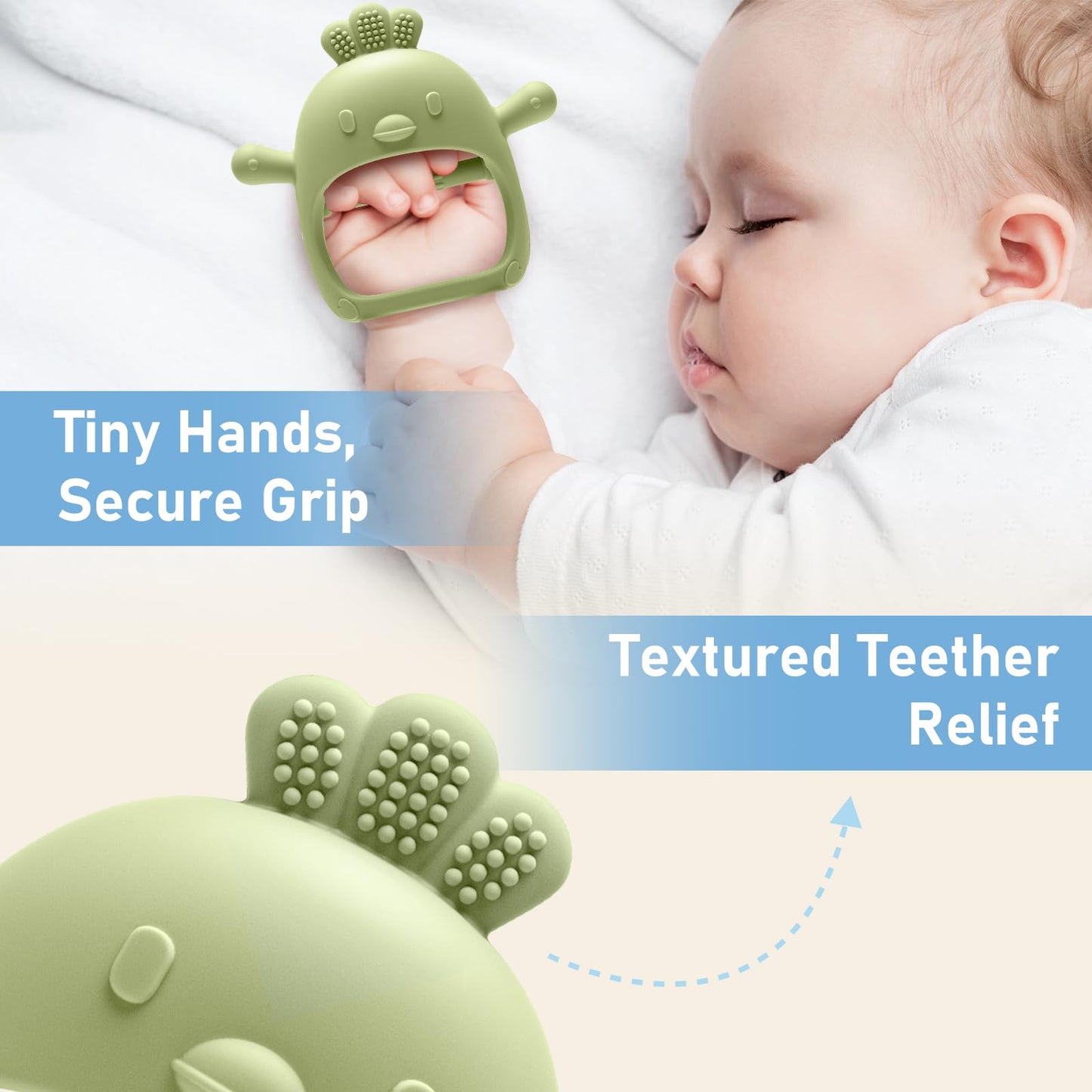 2 Pack Baby Teething Toys 0-6 6-12 Months, Multi-Functional Food Grade Silicone Baby Montessori Sensory Teether Toys & Teething Mittens, Soothing Chew Baby Toys for Newborn Infant Sucking Needs
