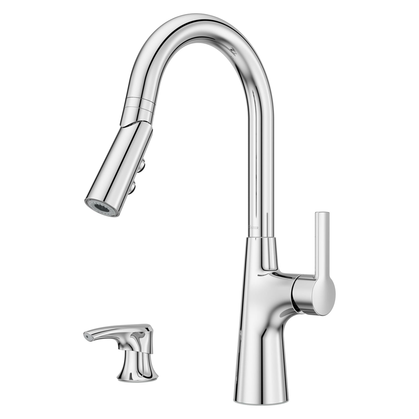 Pfister Tasso Kitchen Faucet with Pull Down Sprayer and Soap Dispenser, Single Handle, High Arc, NSF Certified, Polished Chrome Finish, F5297TSOC