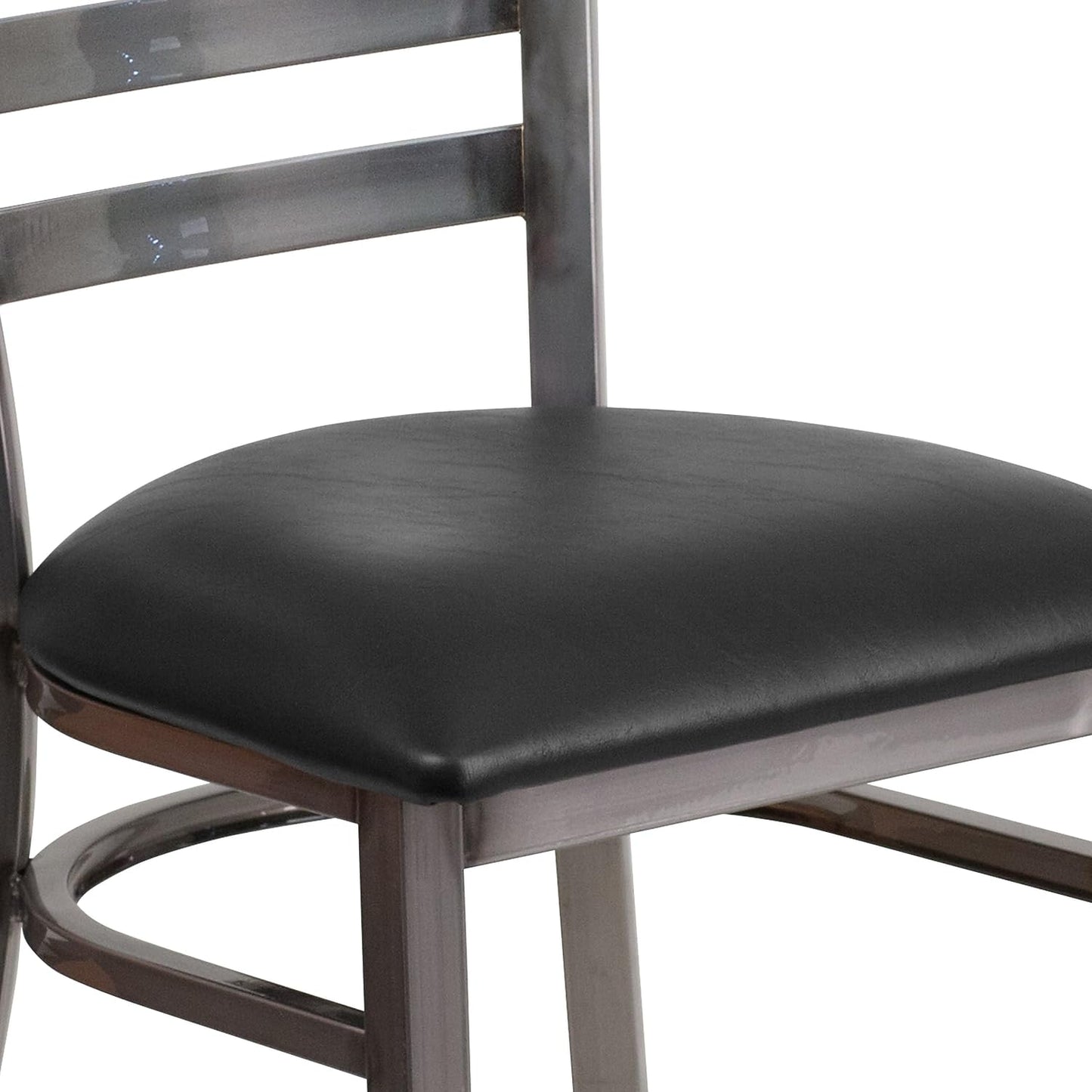 Flash Furniture 2 Pack HERCULES Series Clear Coated Ladder Back Metal Restaurant Chair - Black Vinyl Seat