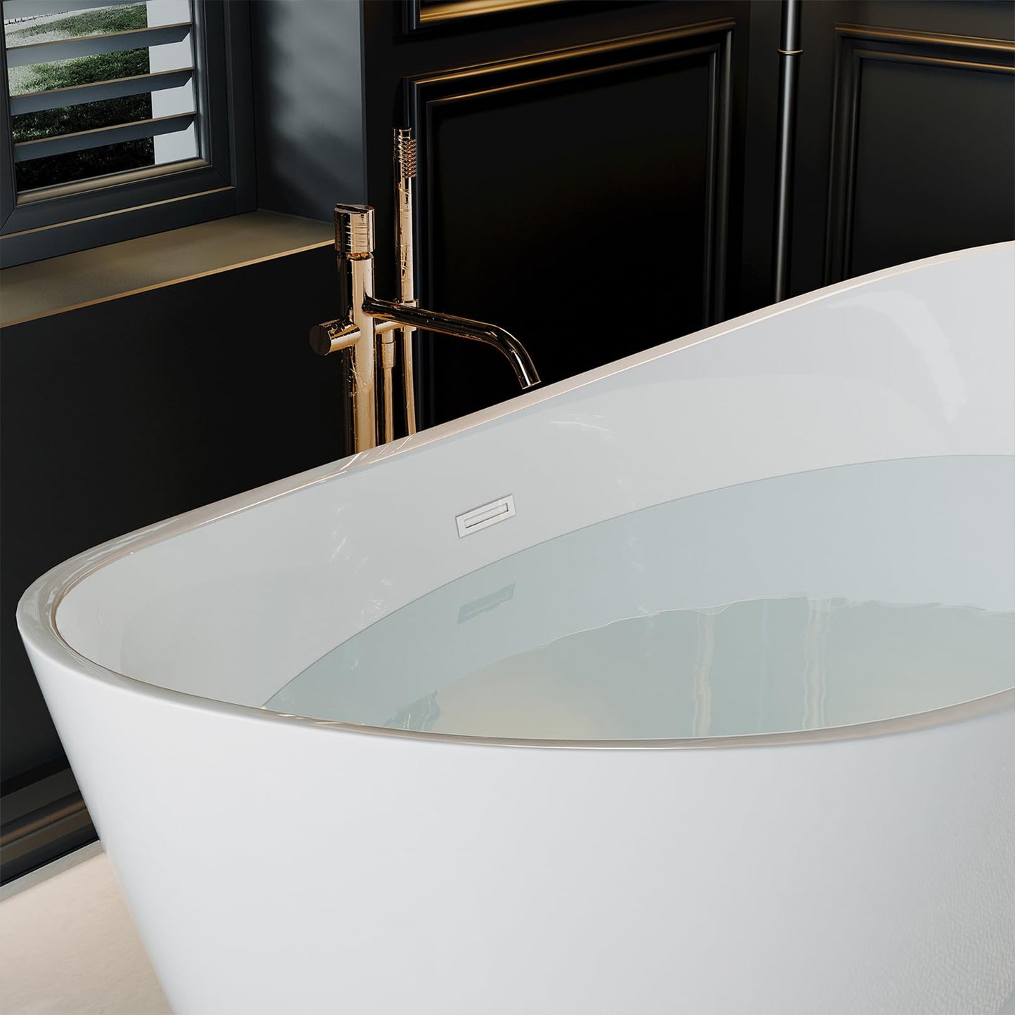 Empava 67 Inch Freestanding Bathtub, Oval Deep Soak Acrylic Tub with Anti-Slip Bottom for Bathroom, Luxurious SPA Experience at Home (Drain & Overflow Included)