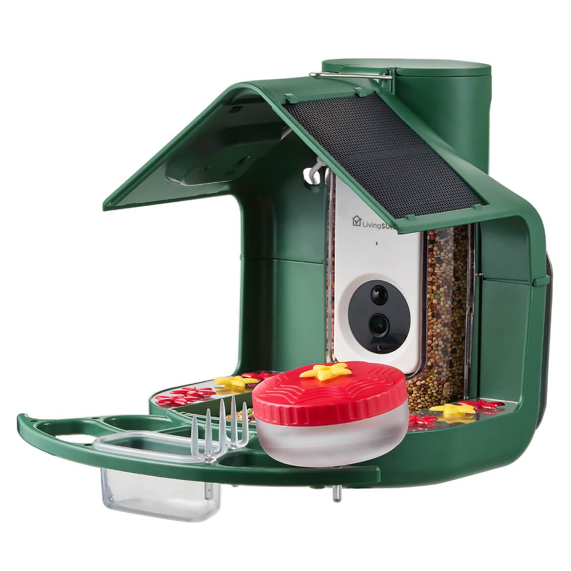 LivingSURE 2-in-1 Smart Bird Feeder with Camera Outdoor Solar Powered Smart Birdfeeder Live Stream Video Camera with AI Recognition for Outside Wild Birds Garden Decor - Bird Lover Gifts